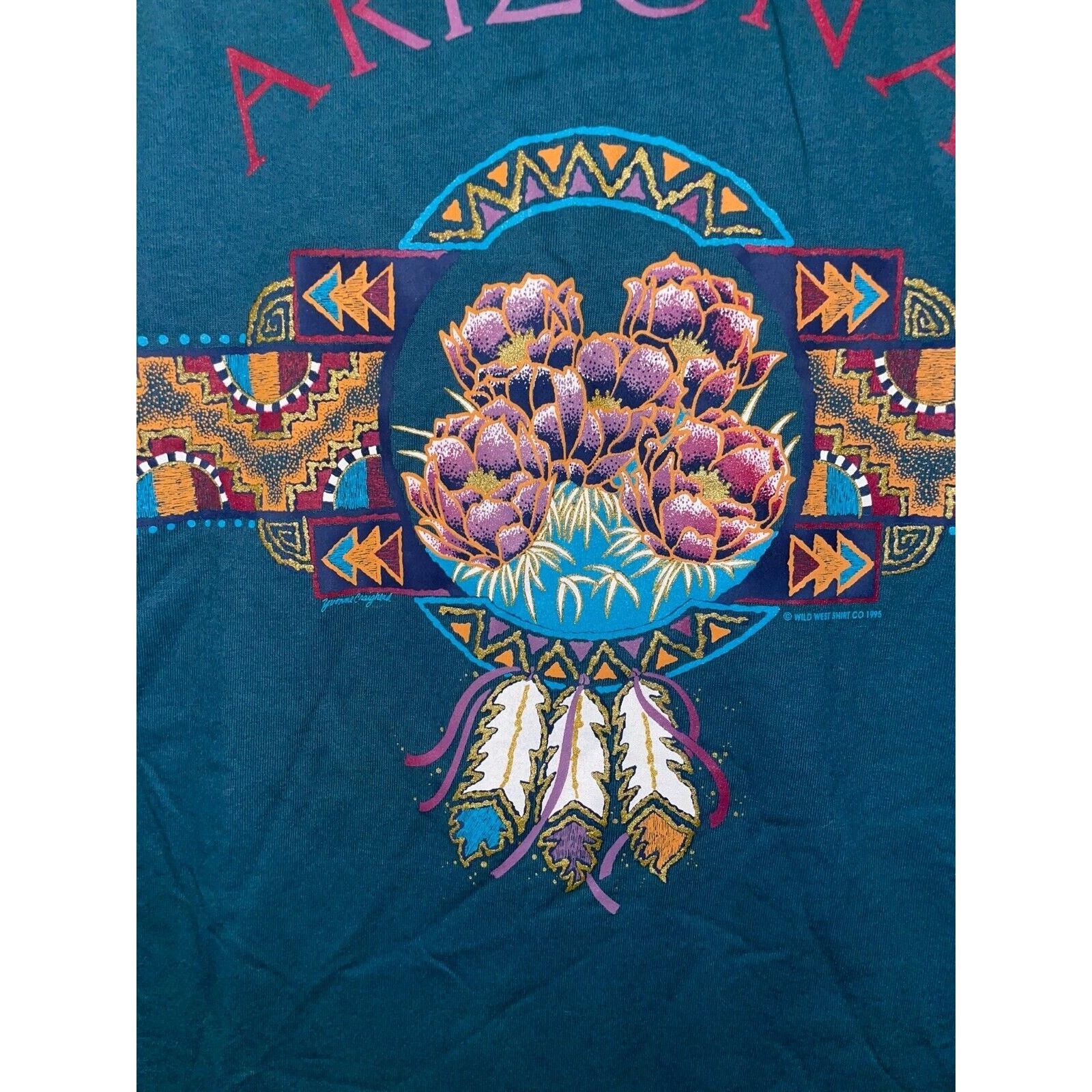 Jerzees Vintage Arizona Shirt Cactus Flower Print Graphic Tee 90s L Size US L / EU 52-54 / 3 - 6 Thumbnail
