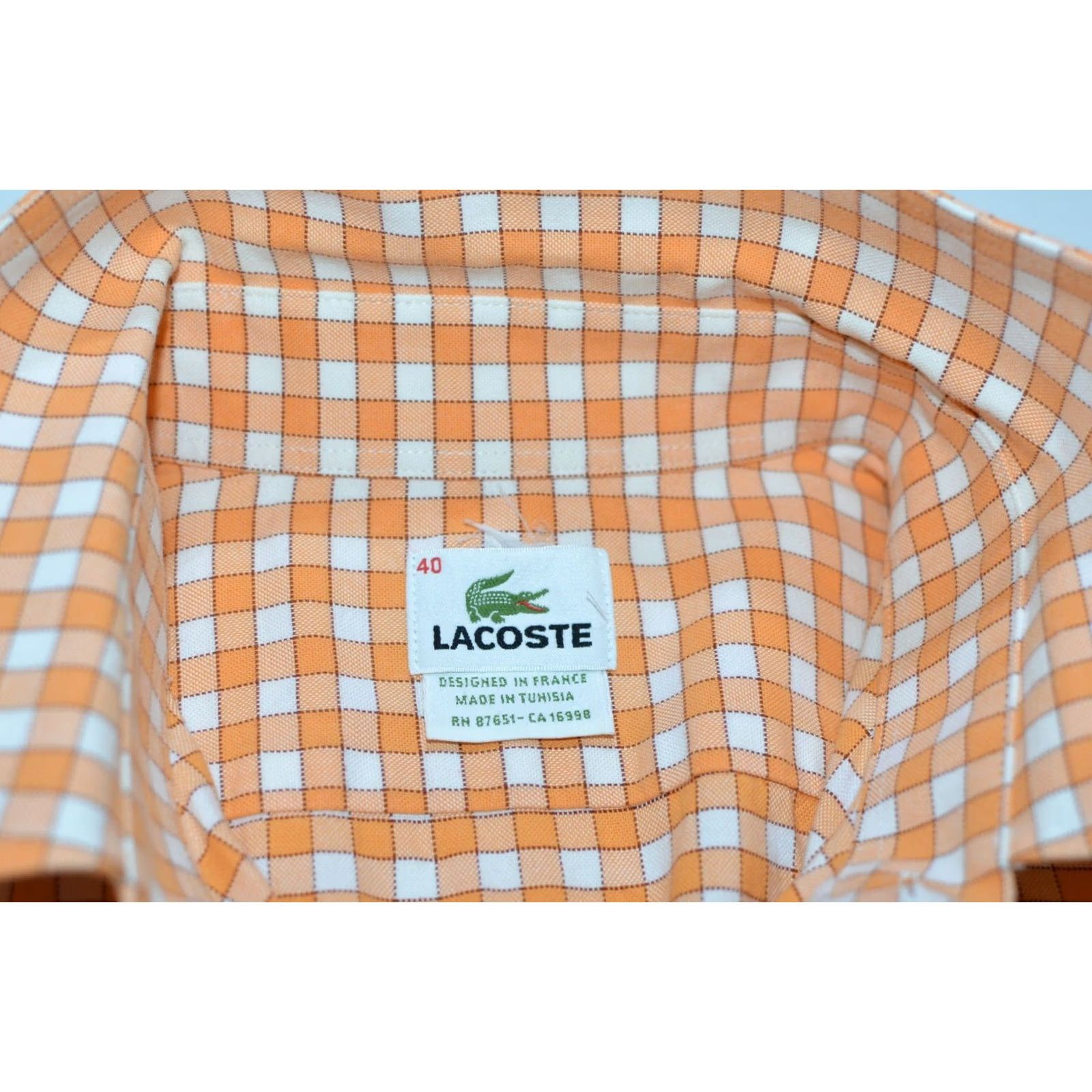 Lacoste Lacoste Men's Checkered Cotton Shirt 40 Button-Up Orange White, Long Sleeve, Regular Size, Vintage No, Made in Tunisia, 100% Cotton, Mens Size US L / EU 52-54 / 3 - 5 Thumbnail