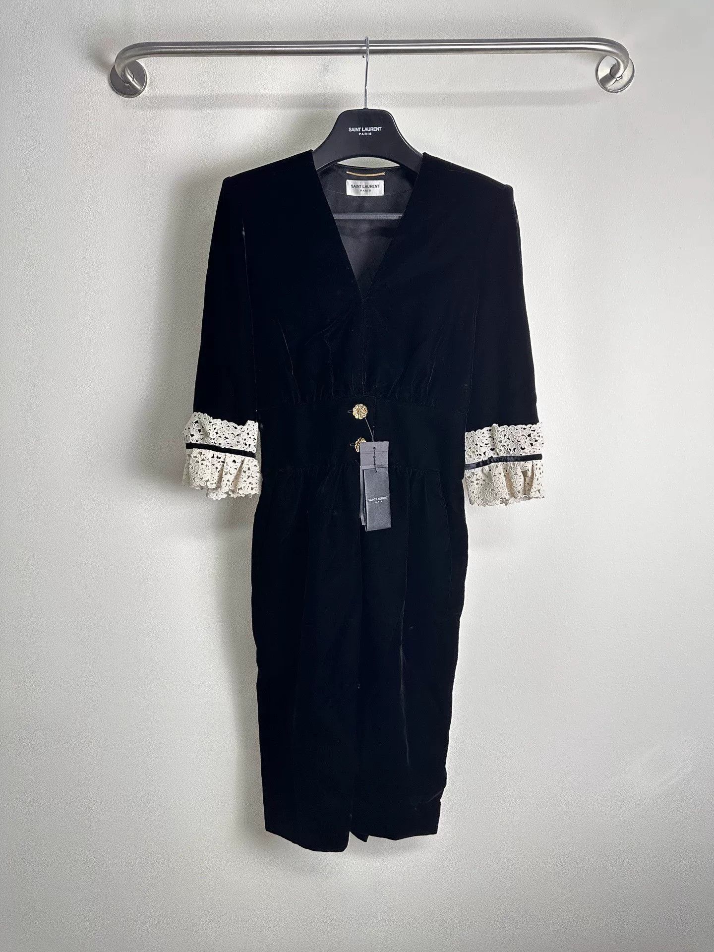Saint Laurent Paris Saint Laurent Velvet Lace Dress Size S / US 4 / IT 40 - 1 Thumbnail
