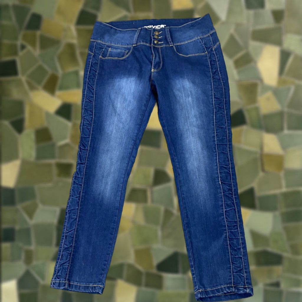 Vintage Novica Jeans Womens 14 Blue Jegging Skinny Stretch Denim Ruffle Side Trim Pants Size 36" / US 14 / IT 50 - 1 Thumbnail
