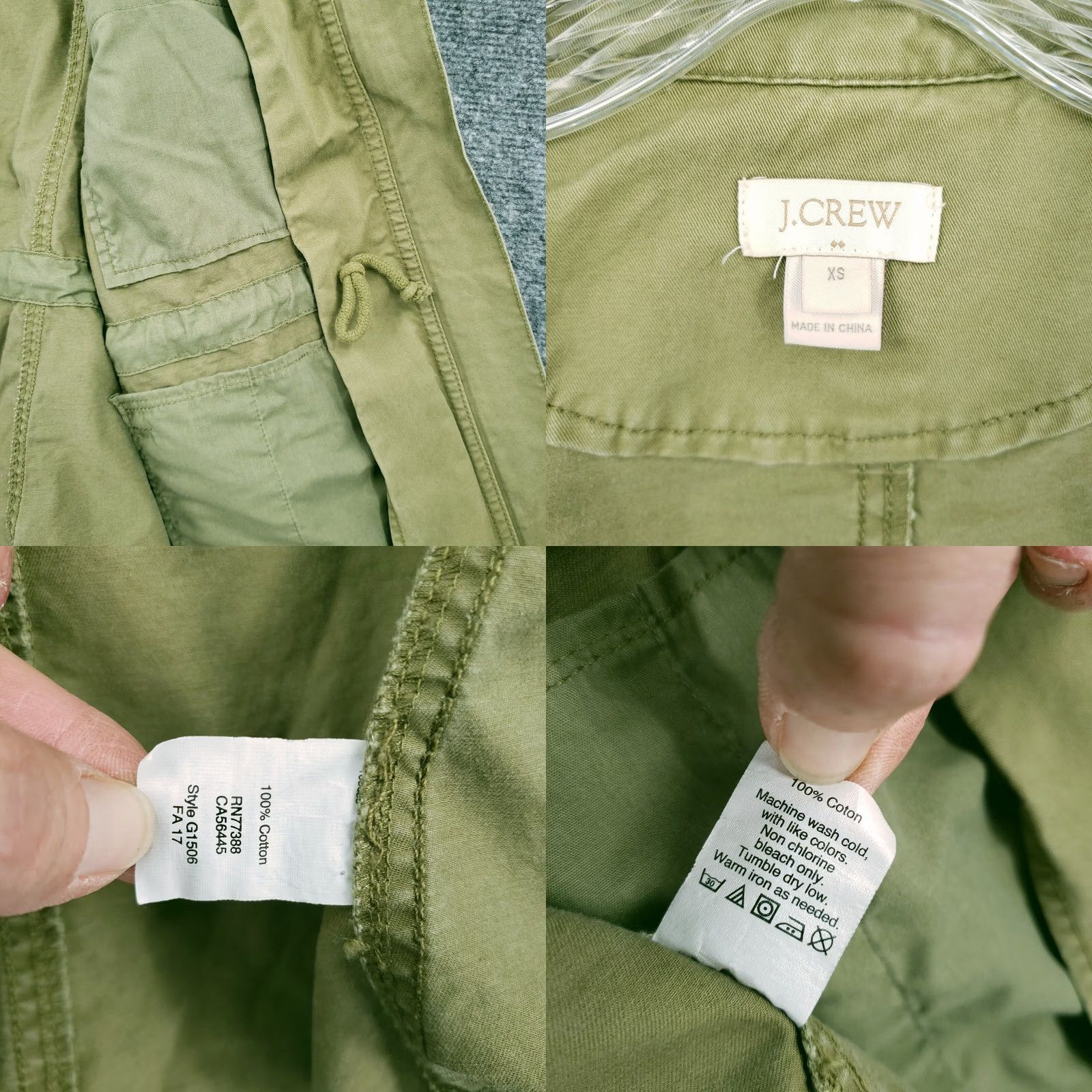 J.Crew J.CREW Jacket Women XS Green Cotton Pocket Utility Field Coat Full Zip Mock Neck Size XS / US 0-2 / IT 36-38 - 8 Thumbnail