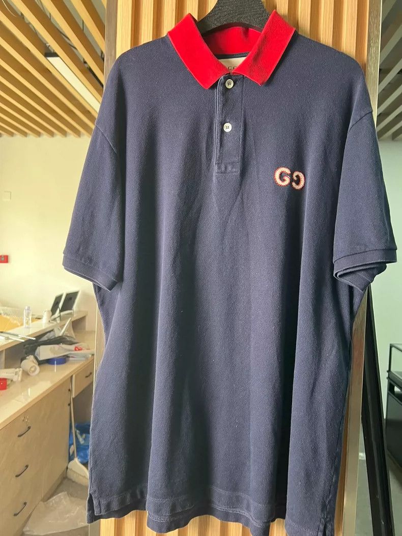 Gucci Gucci Dark blue and red collar double G embroidered Polo sh Size US L / EU 52-54 / 3 - 1 Thumbnail