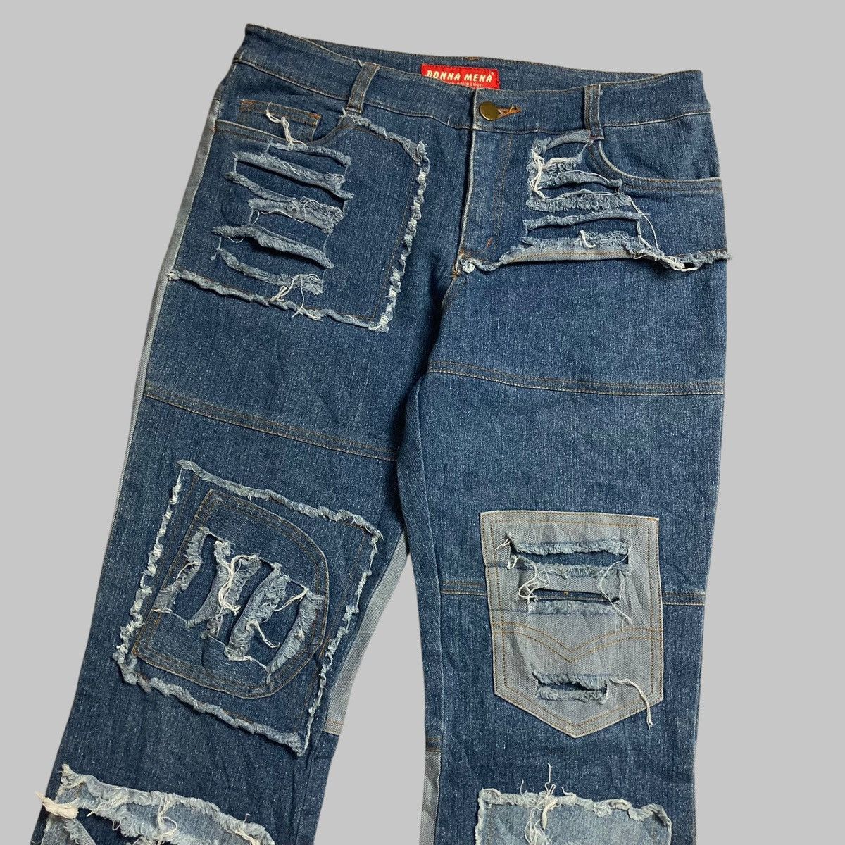 Japanese Brand DONNA MENA Flared Jeans Patchwork Distressed Two Tone RARE💥 Size US 29 - 6 Thumbnail