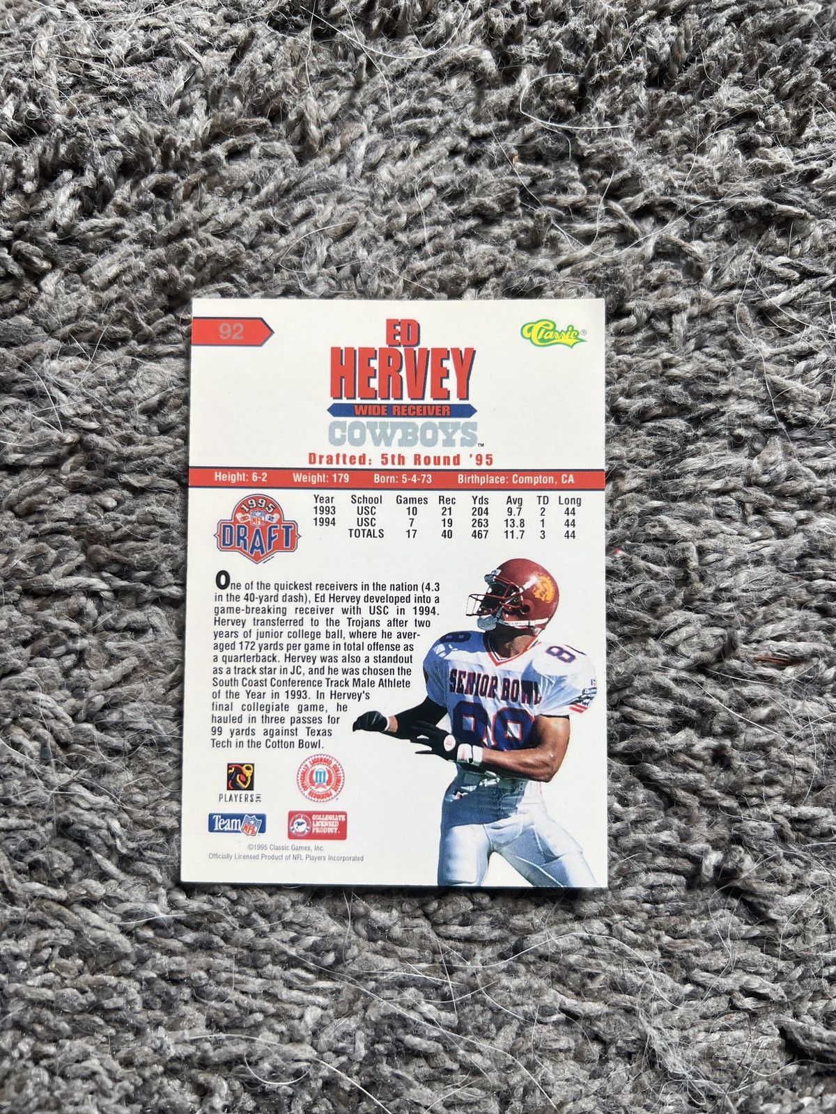 NFL 1995 Classic #92 Ed Hervey Card Size ONE SIZE - 2 Thumbnail