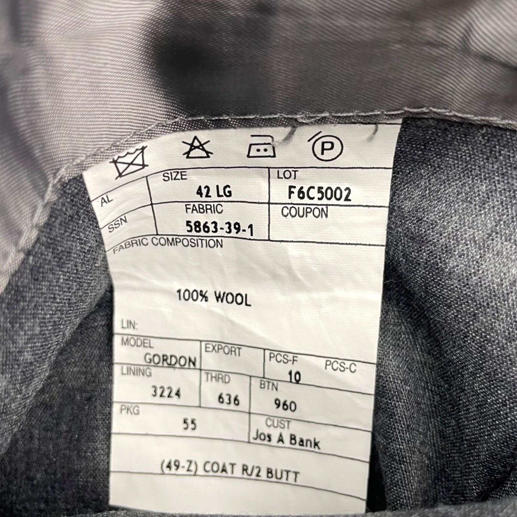 Jos. A. Bank VINTAGE Jos. A. Bank Men's Gordon Blazer Gray Houndstooth 2-Button Front 100% Wool Long 42 Regular Mens Size 42R - 7 Thumbnail