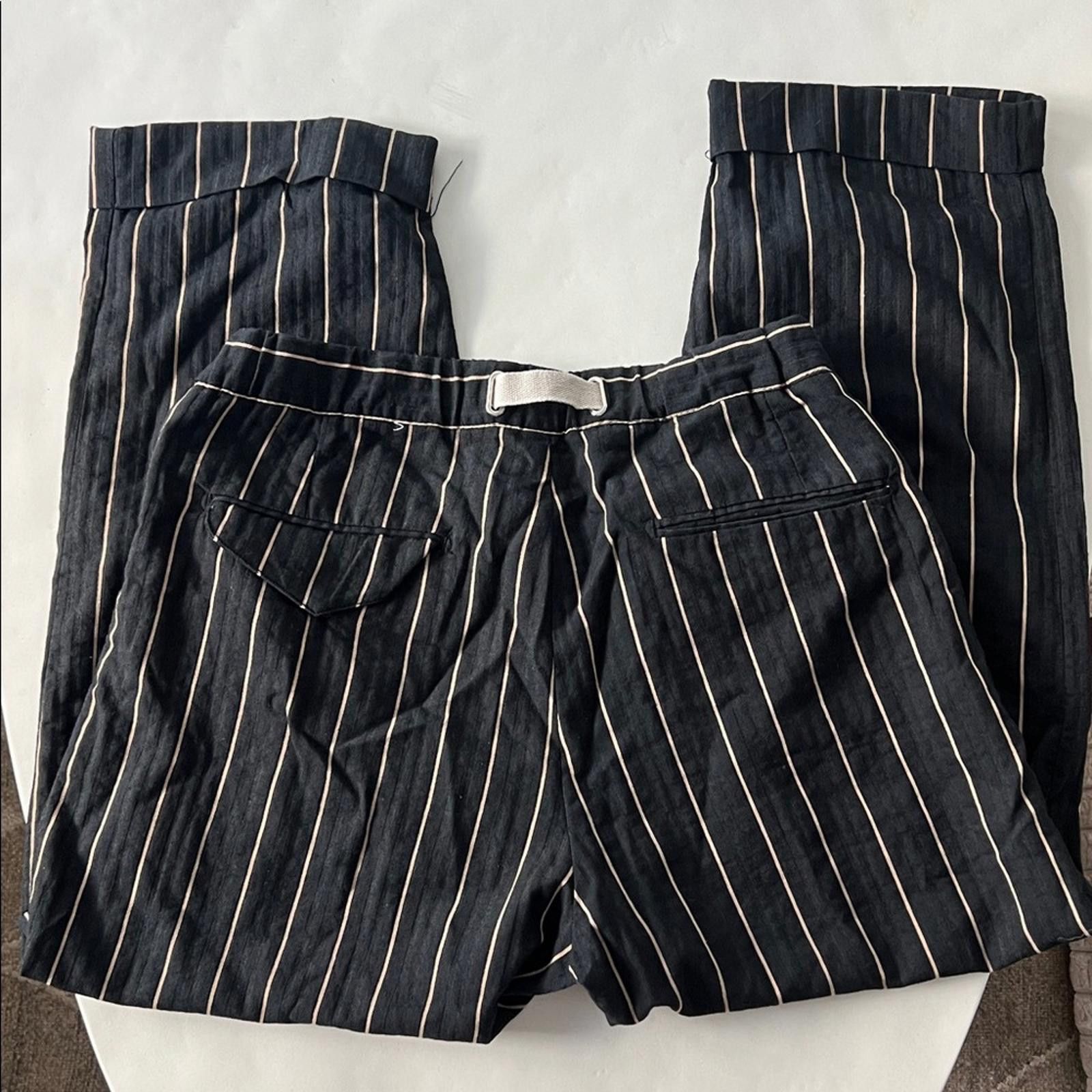Designer WHITE SAND GARMANY Navy Striped Buckled Trouser Pants EU 48 Size US 32 / EU 48 - 4 Thumbnail