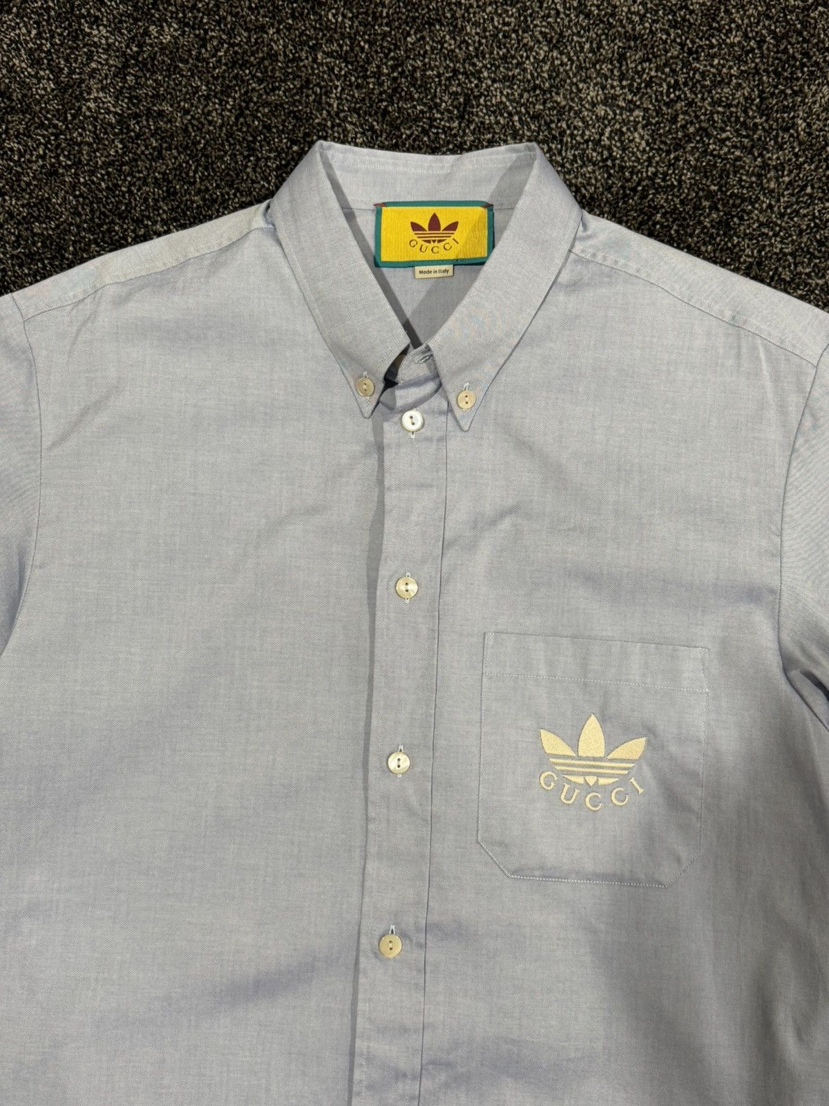 Adidas × Gucci Gucci x Adidas Light Blue / Gray Logo Oxford Button Up Shirt Size US M / EU 48-50 / 2 - 6 Thumbnail