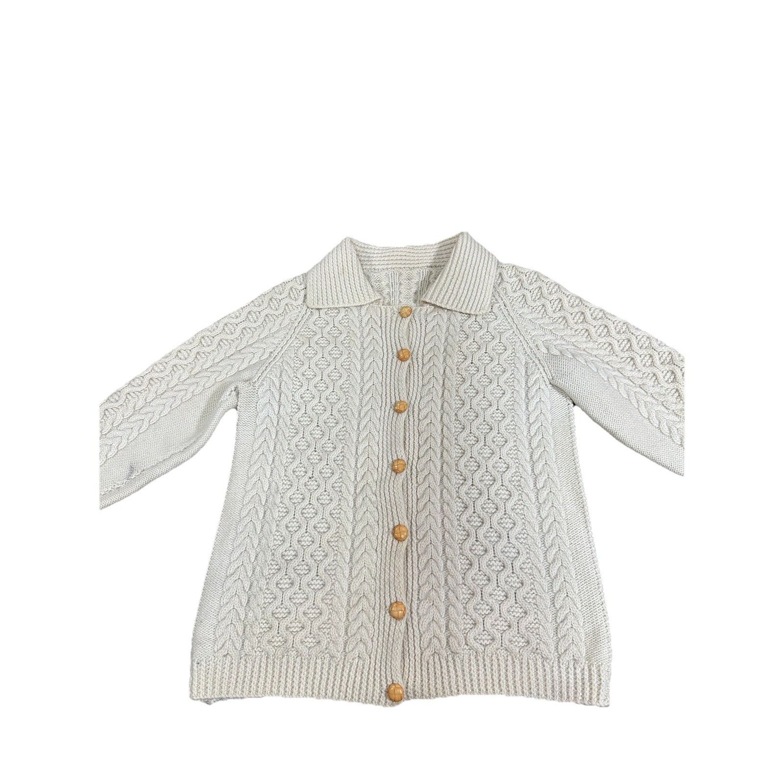 Handmade Vintage Women’s Cable Knit Collar Sweater Wooden Buttons Win Size S / US 4 / IT 40 - 2 Thumbnail