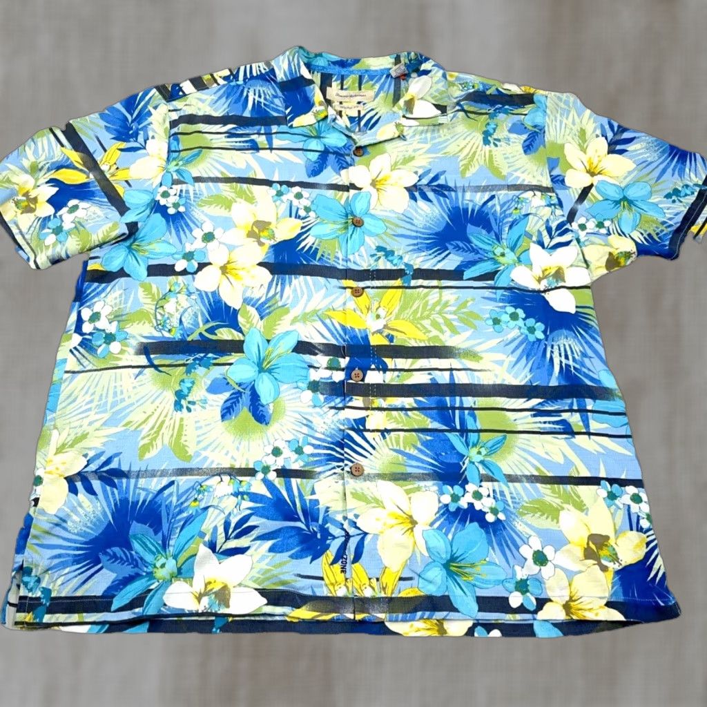 Tommy Bahama Tommy Bahama Shirt Men XXL Silk Button Up Blue Yellow Floral Hawaiian IslandZone Mens Size US XXL / EU 58 / 5 - 1 Thumbnail
