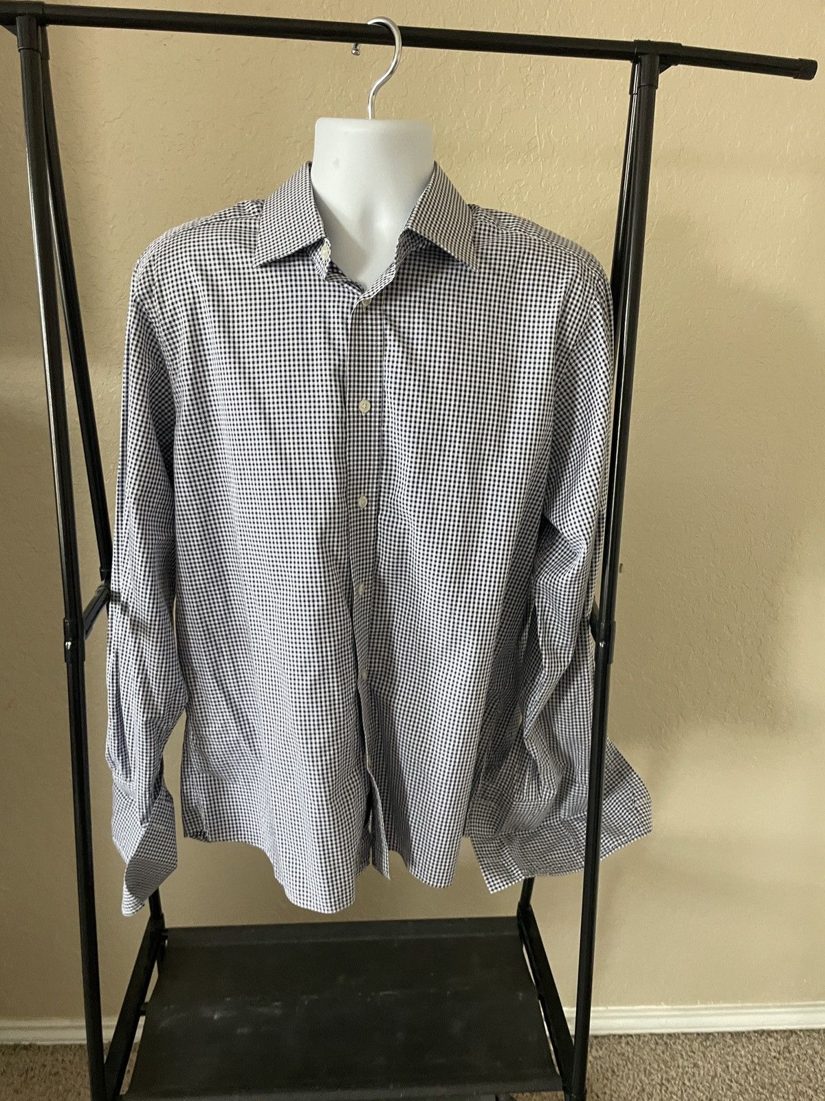 Duchamp London Mini Check Spread collar FC slim fit dress shirt 17.5 x 36 Size US XL / EU 56 / 4 - 3 Thumbnail