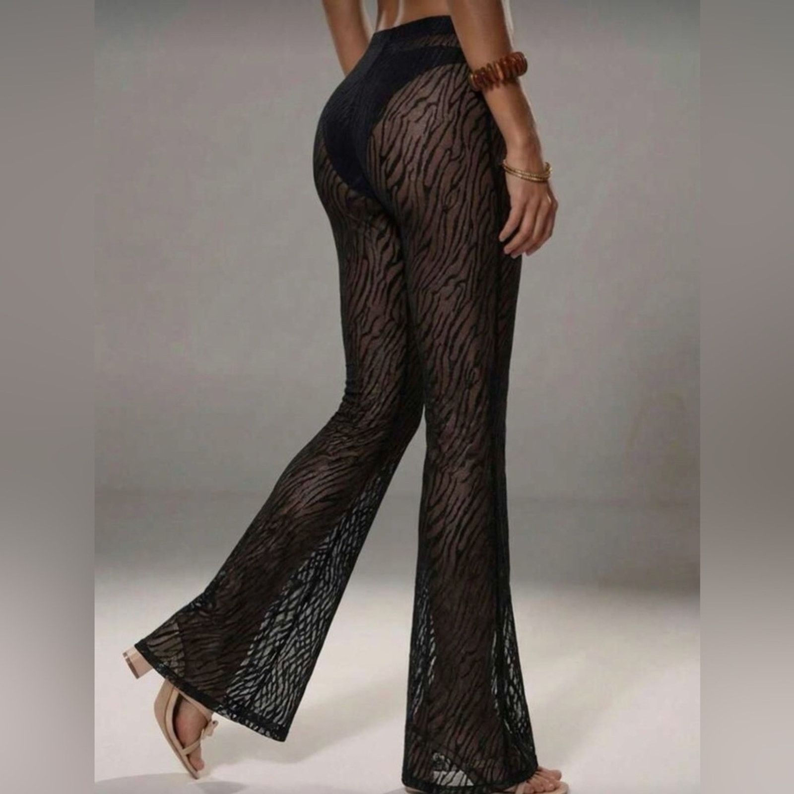 Other High Waist Black Sheer Mesh cover Up Zebra Print Pants M/L Size 27" / US 4 / IT 40 - 4 Thumbnail