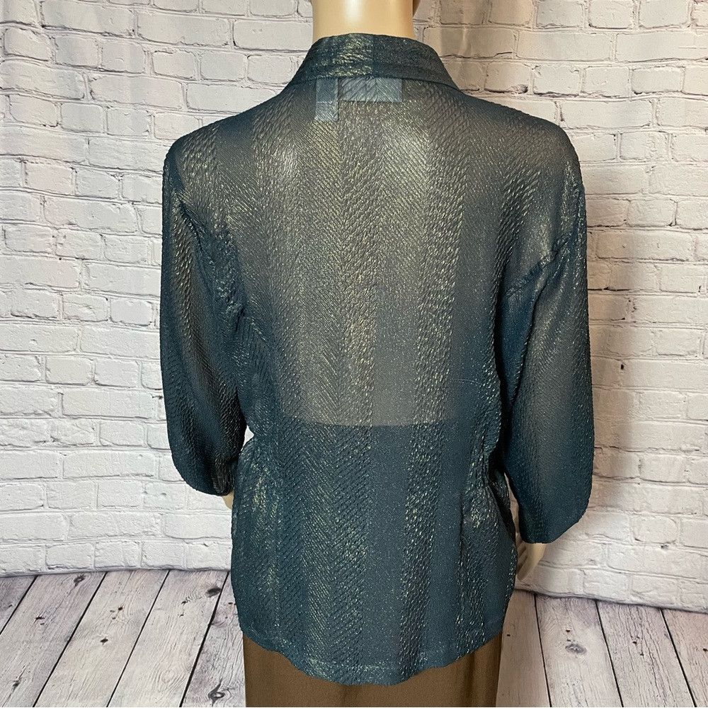 Chicos New Chico's Sheer Dark Green Metallic Lightweight Jacket Si Size S / US 4 / IT 40 - 5 Thumbnail