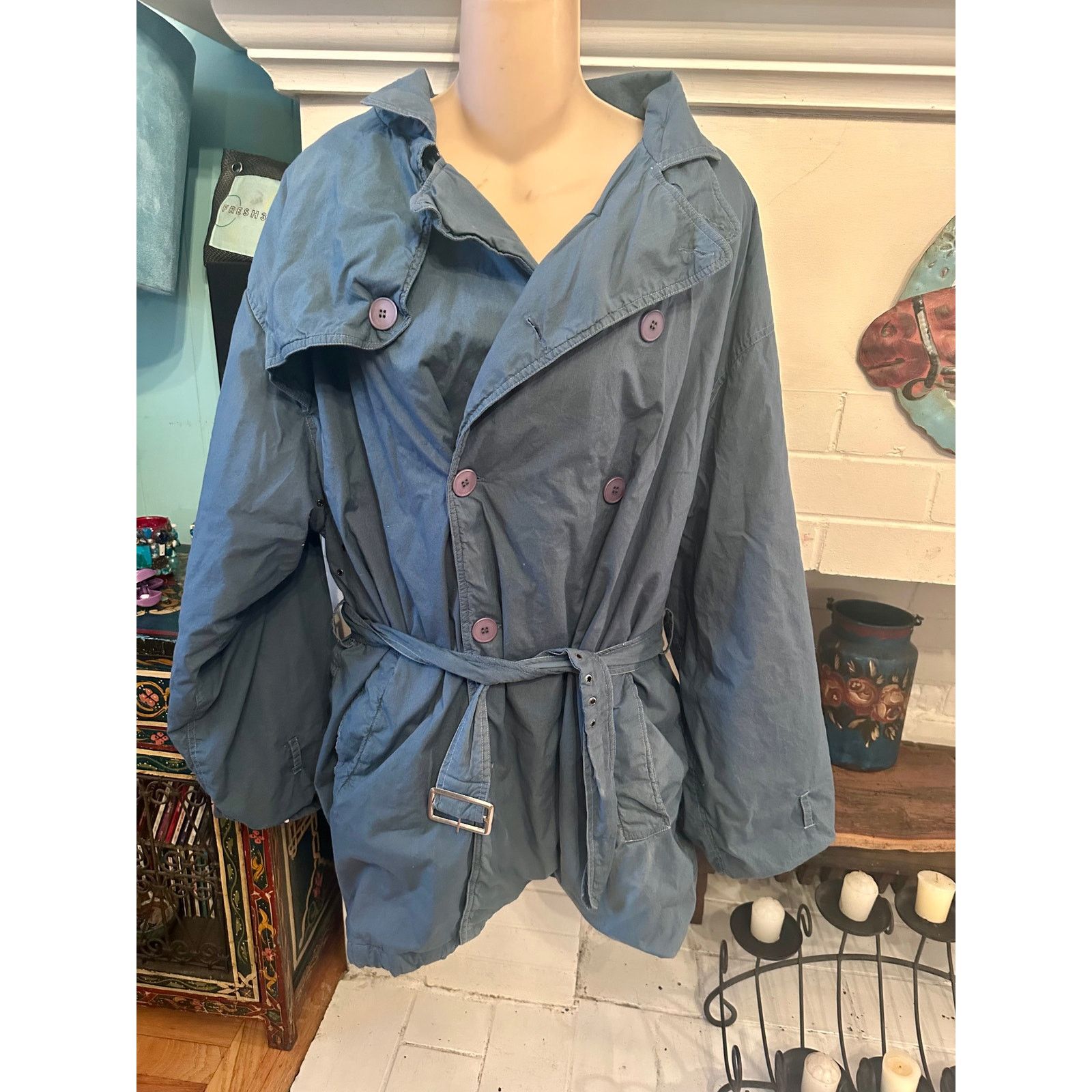 Other 70's 80's WILLIWEAR BLUE & LAVENDER QUILTED TRENCH COAT Size S / US 4 / IT 40 - 10 Thumbnail