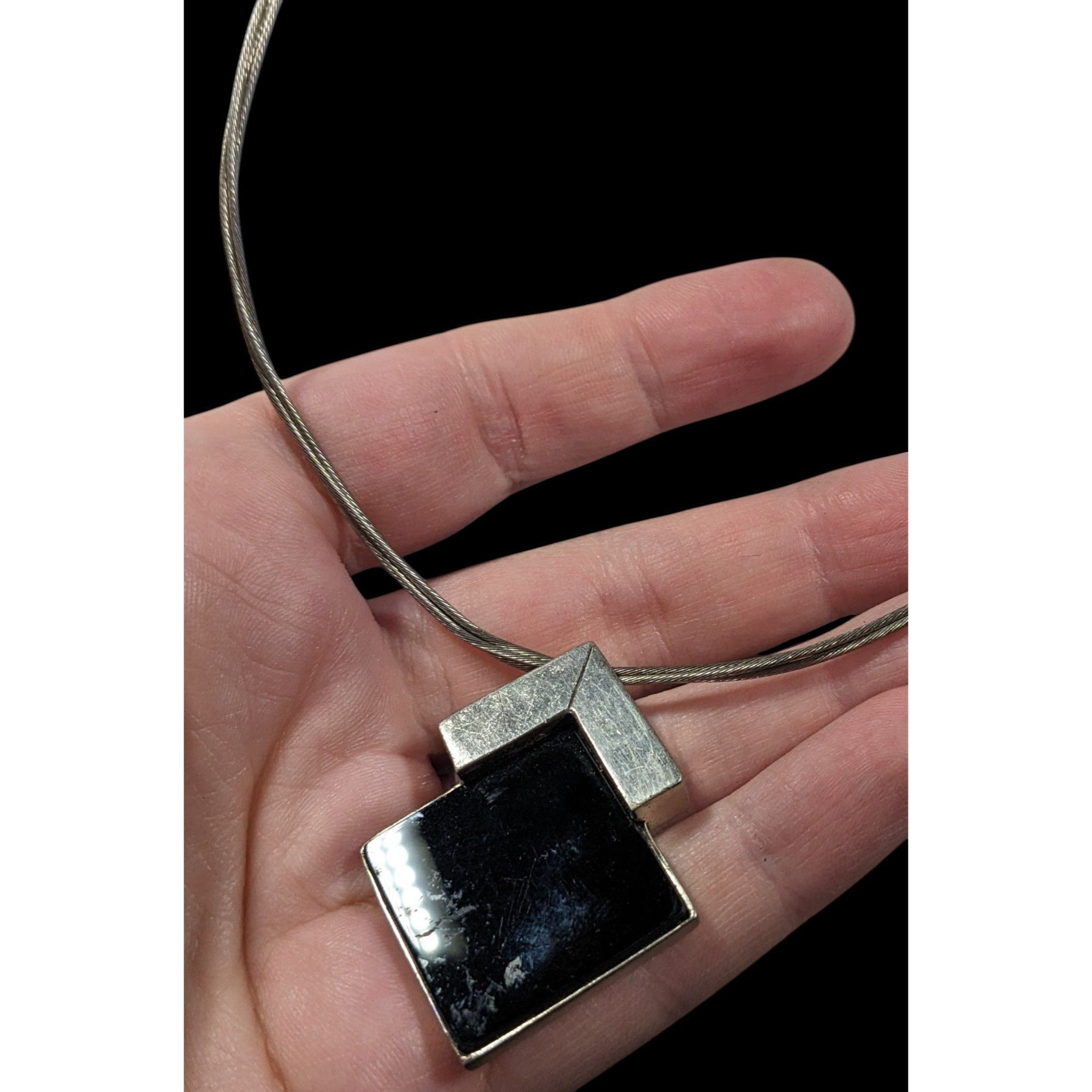 Other Unique Art Deco Black And Silver Tone Pendant Necklace Signe Size ONE SIZE - 4 Thumbnail
