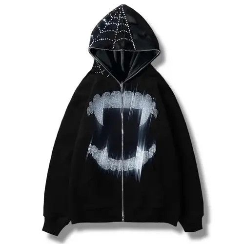 Japanese Brand Rhinestone Teeth Full Zip y2k Hoodie Gothic Style Size US XL / EU 56 / 4 - 1 Thumbnail