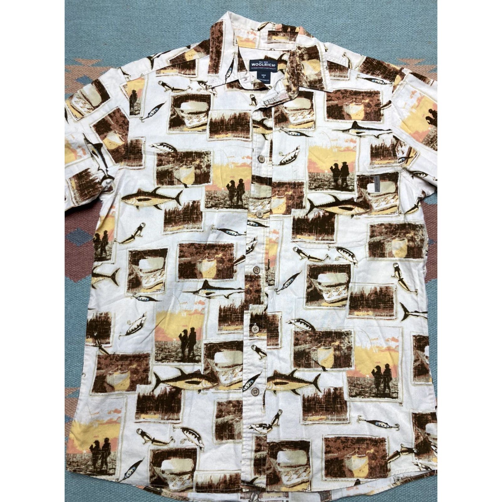 Vintage VINTAGE Woolrich Button Shirt All Over Print Fish Short Sleeve Cotton Outdoor Medium Size US M / EU 48-50 / 2 - 2 Thumbnail