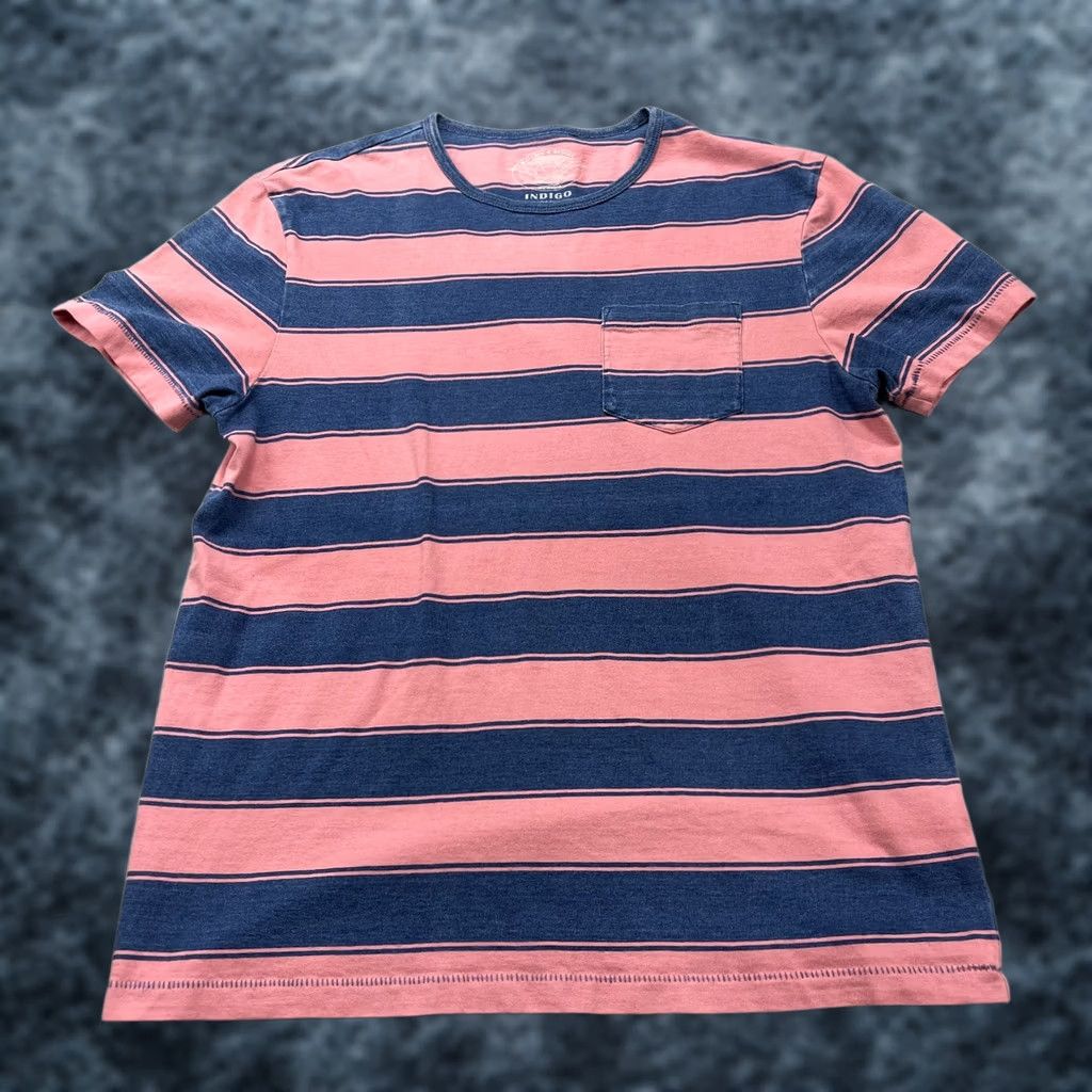 Wallace & Barnes Wallace and Barnes Shirt Mens Medium Pink Blue Indigo Dye Pocket Tee Striped Size US M / EU 48-50 / 2 - 1 Thumbnail