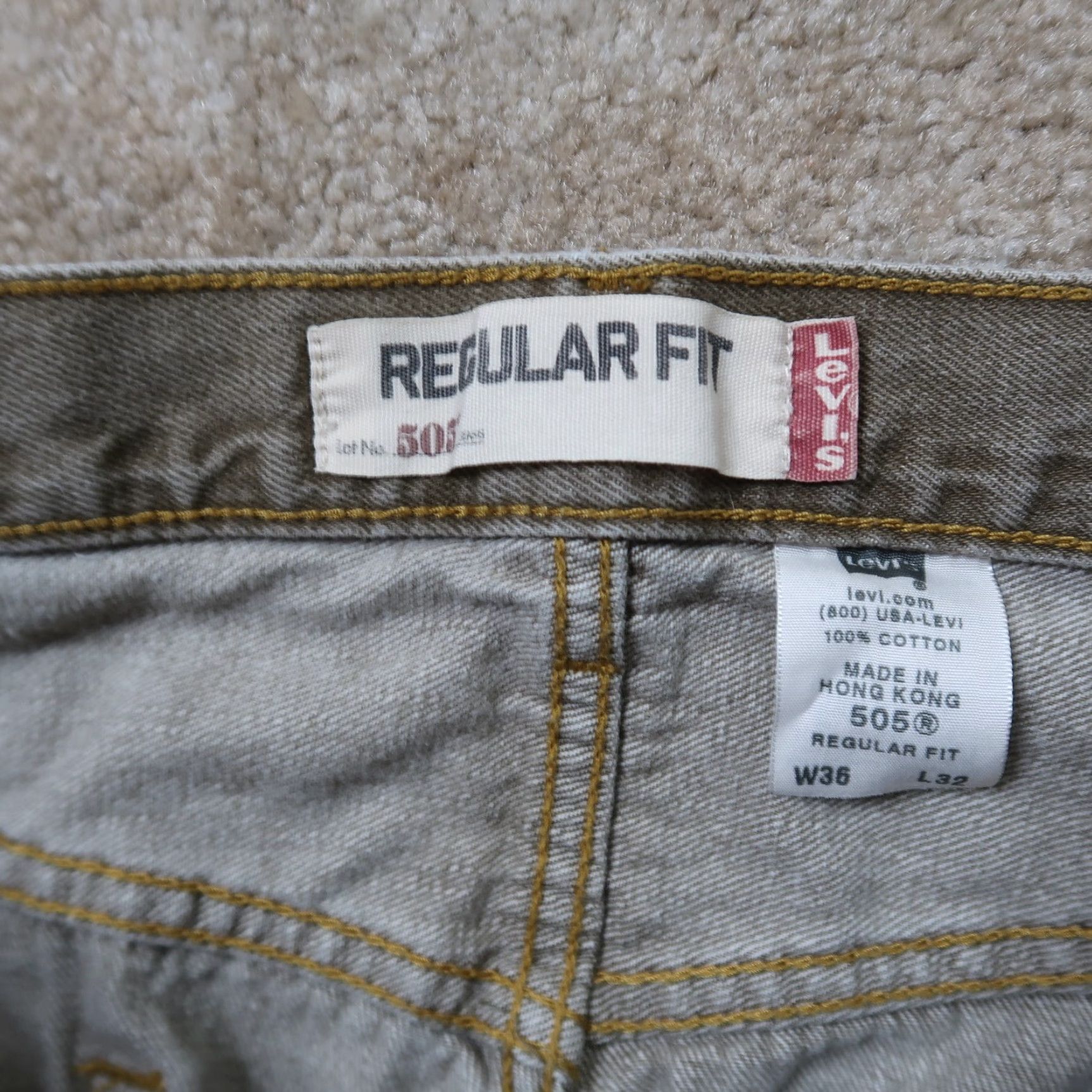 Levi's Levi's 505 Regular Fit Straight Leg Jeans Mens 36x32 Beige Denim Pants Size US 36 / EU 52 - 4 Thumbnail