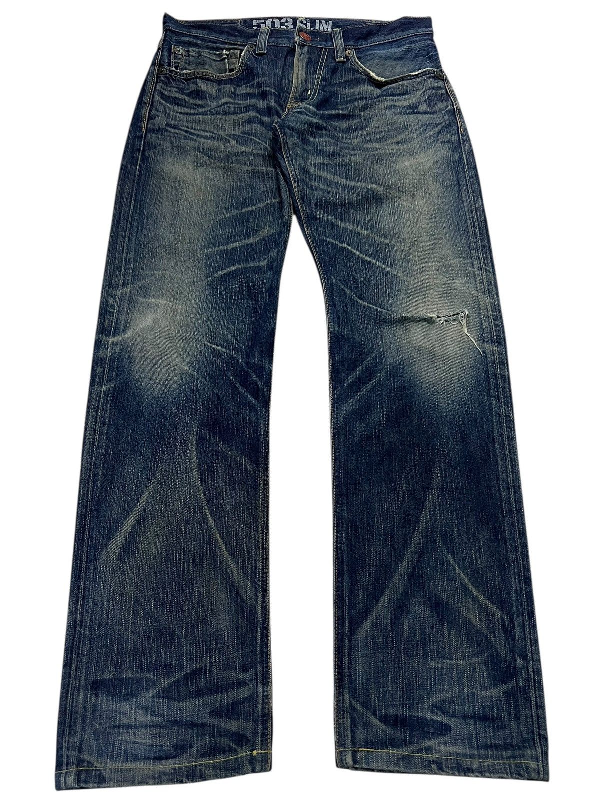 Edwin × Japanese Brand × Jean Edwin 503 Blue Trip Distress Jean Size US 31 - 1 Thumbnail