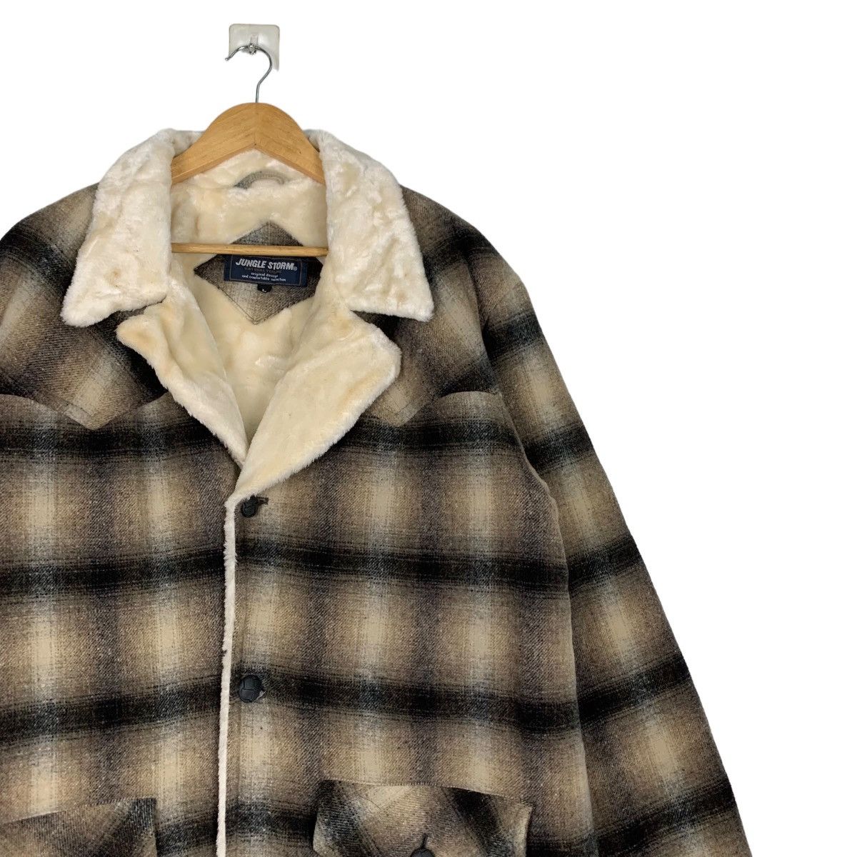Japanese Brand JUNGLE STORM Shadow Plaid Sherpa Wool Jacket #1053-C47 Size US L / EU 52-54 / 3 - 5 Thumbnail