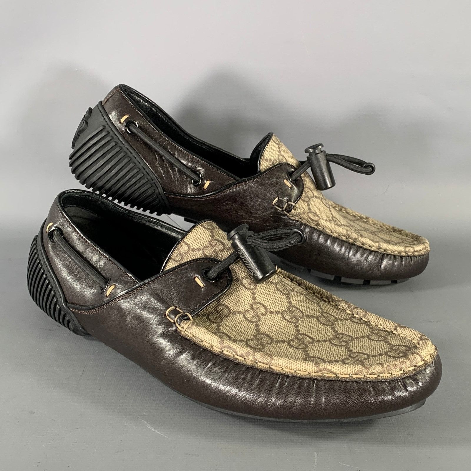 Gucci GUCCI Size 9.5 Tan Brown Monogram Leather Drivers Loafers Size US 9.5 / EU 42-43 - 1 Thumbnail