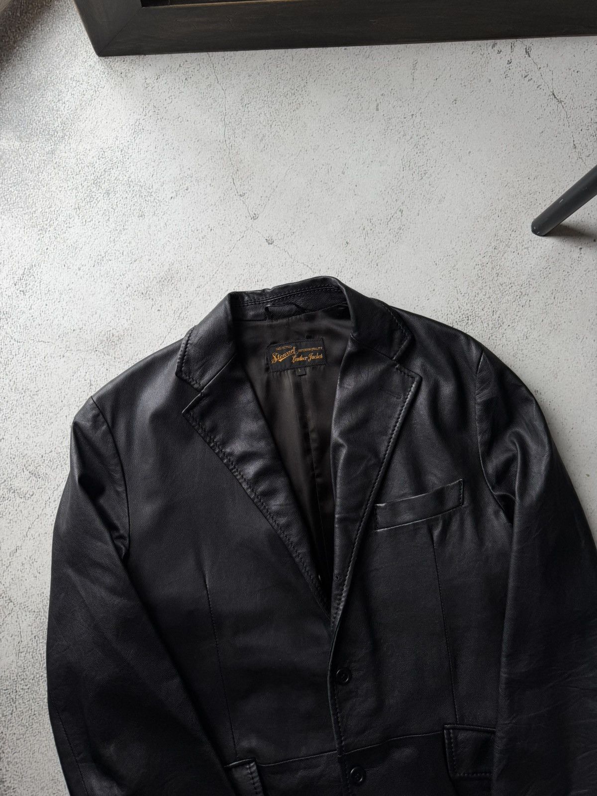 Leather Stewart Vintage Real Leather Black Blazer Jacket Size US L / EU 52-54 / 3 - 6 Thumbnail