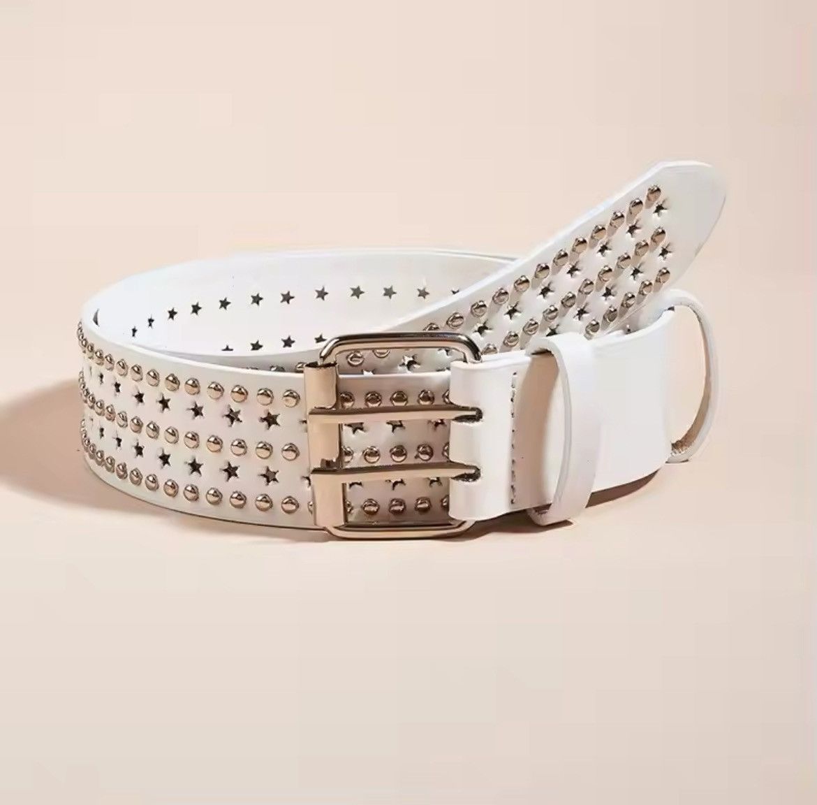 Designer 110cm White Punk Star Rivet Belt Size ONE SIZE - 1 Thumbnail