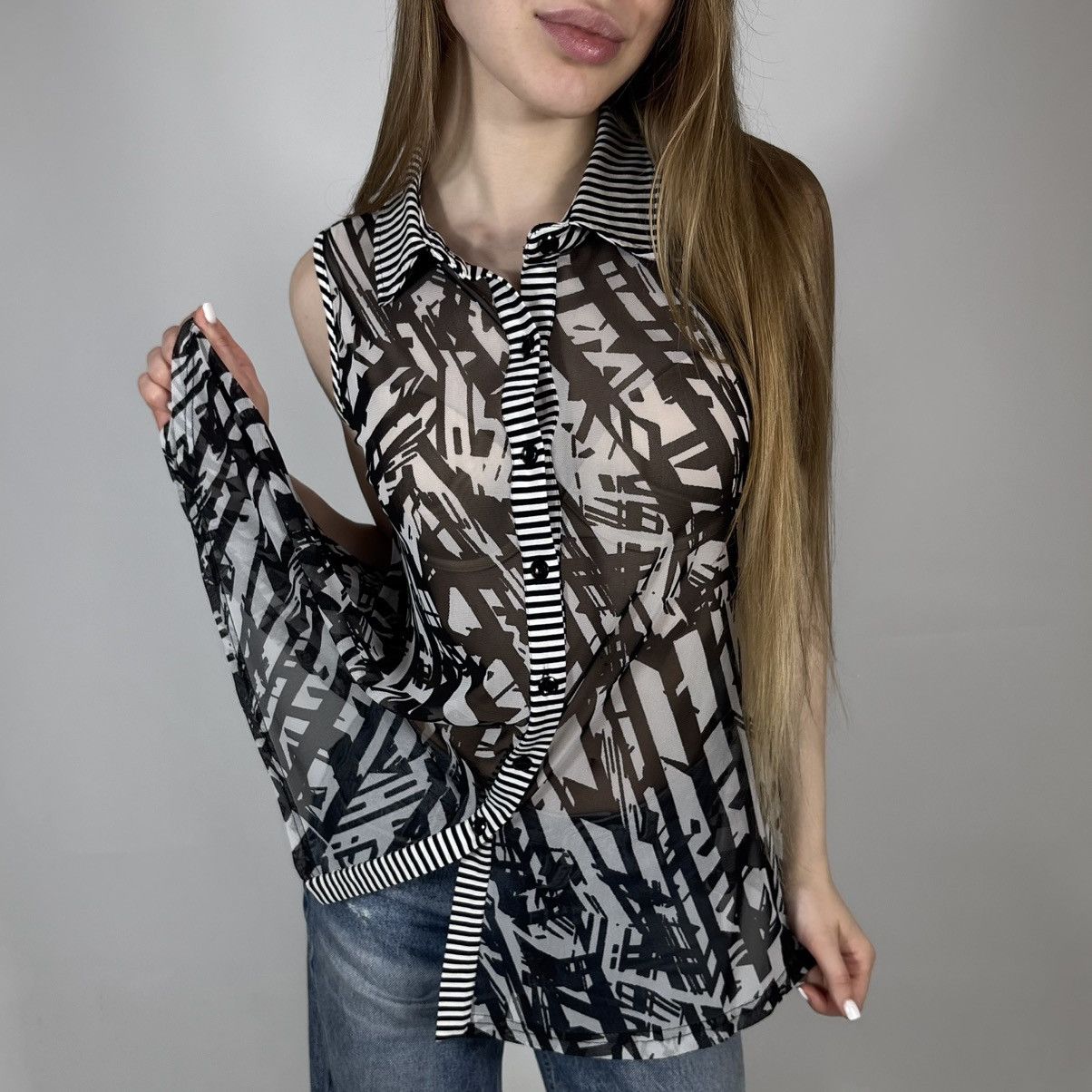 Joseph Ribkoff Vintage Y2K Joseph Ribkoff Mesh Abstract Style Blouses Size M / US 6-8 / IT 42-44 - 1 Thumbnail