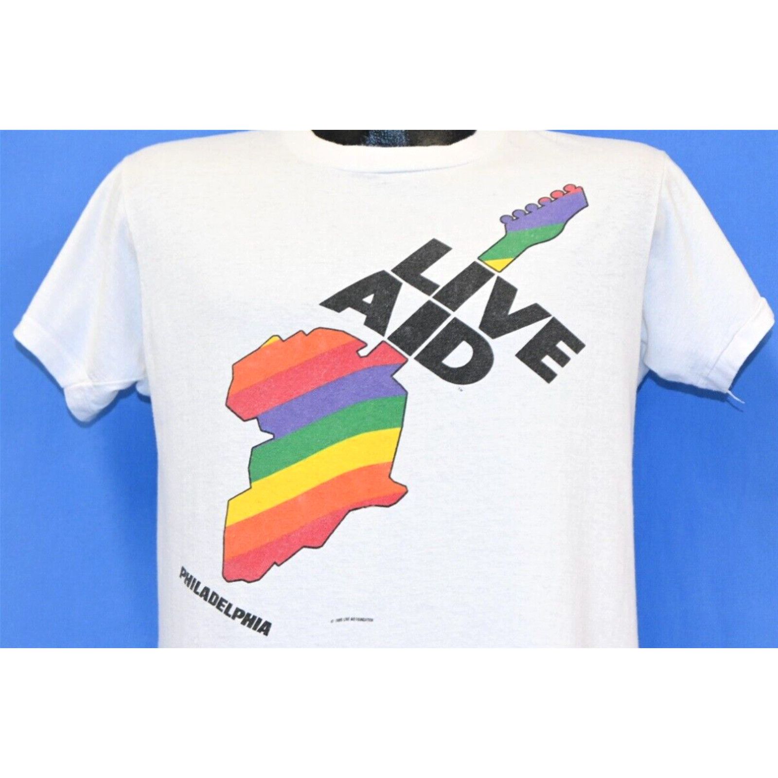image of Screen Stars Vintage 80's Live Aid Concert Africa Rainbow Philadelphia Line Up 1985 T-Shirt M in Wh