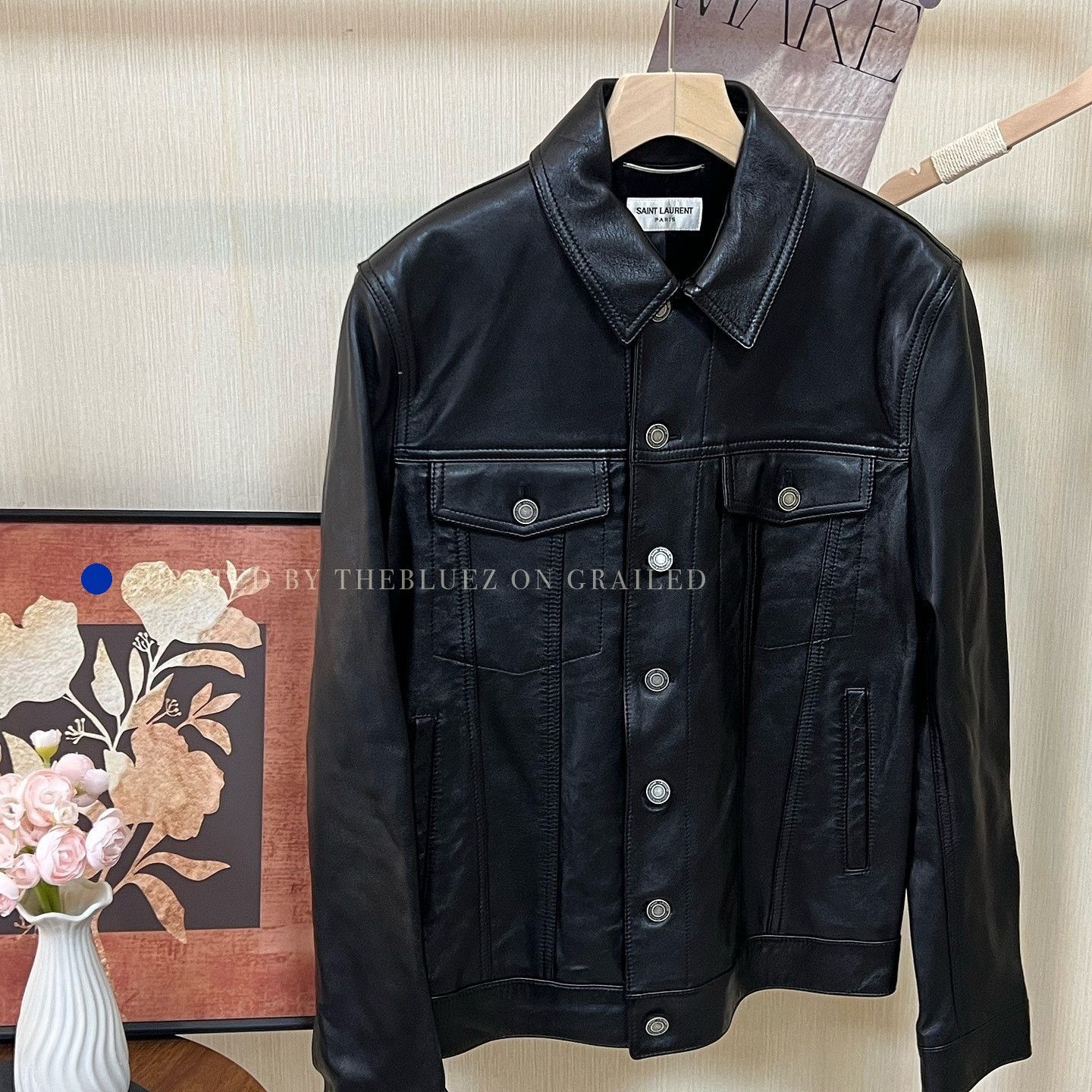 Saint Laurent Paris Classic Black Lambskin Leather Trucker Jacket Size US M / EU 48-50 / 2 - 1 Thumbnail