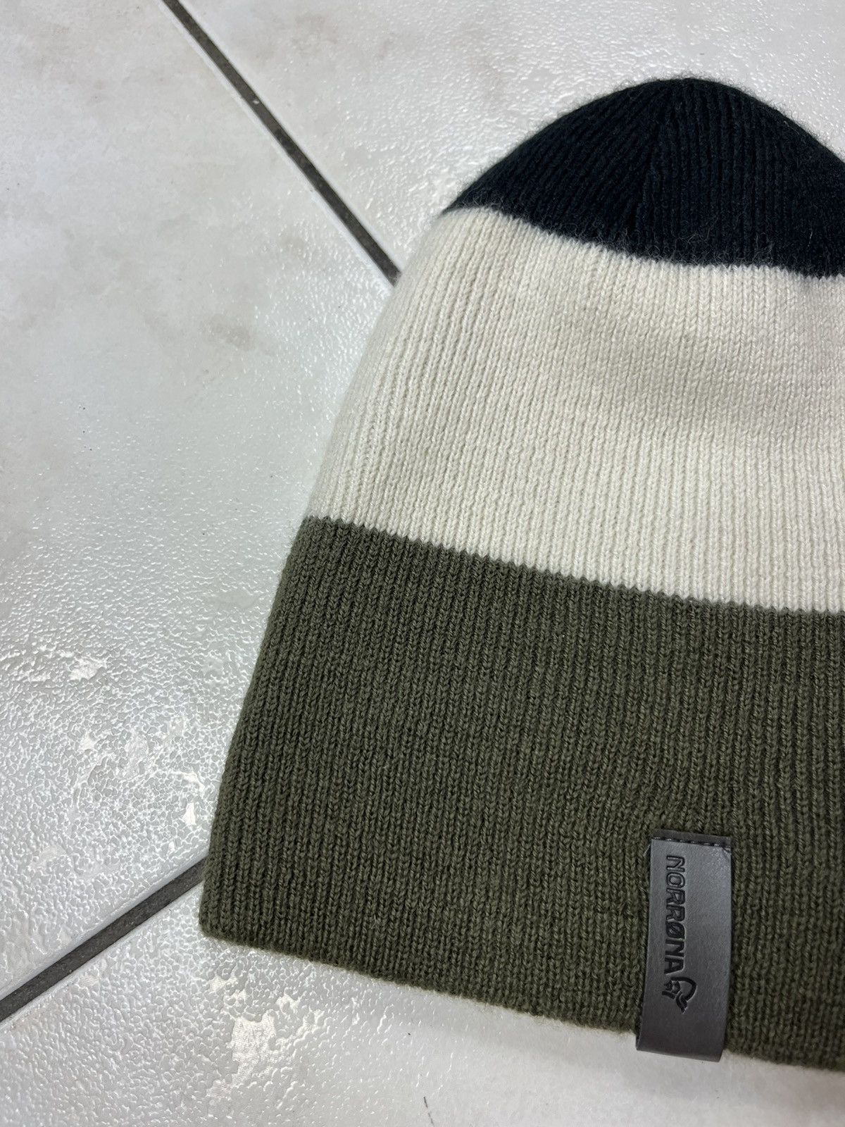 Norrona Norrona striped mid weight beanie wool hat logo triple color Size ONE SIZE - 4 Thumbnail