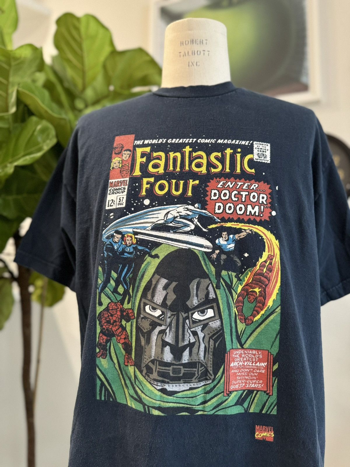 image of 2006 Fantastic Four Dr. Doom Tee Marvel Comics 57 Y2K in Faded Dark Blue, Men's (Size XL)