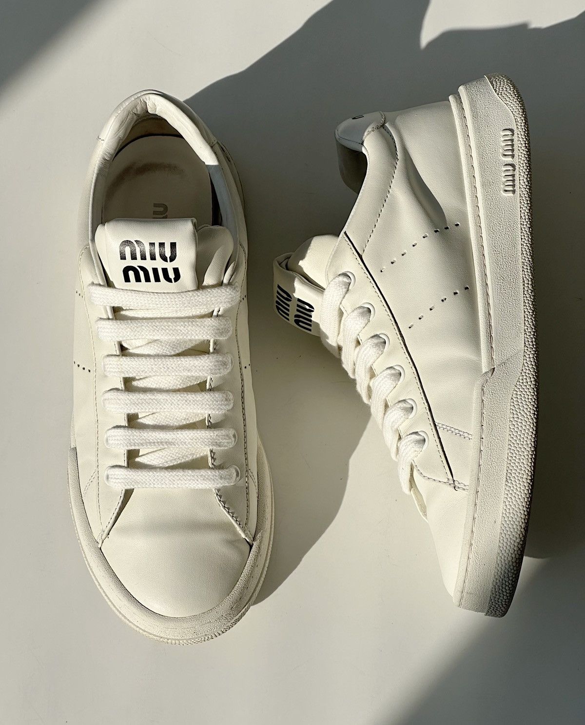 Miu Miu Ss2021 Logo Sneakers Shoes Runway Leather Prada Rap in White, Men's (Size 7)