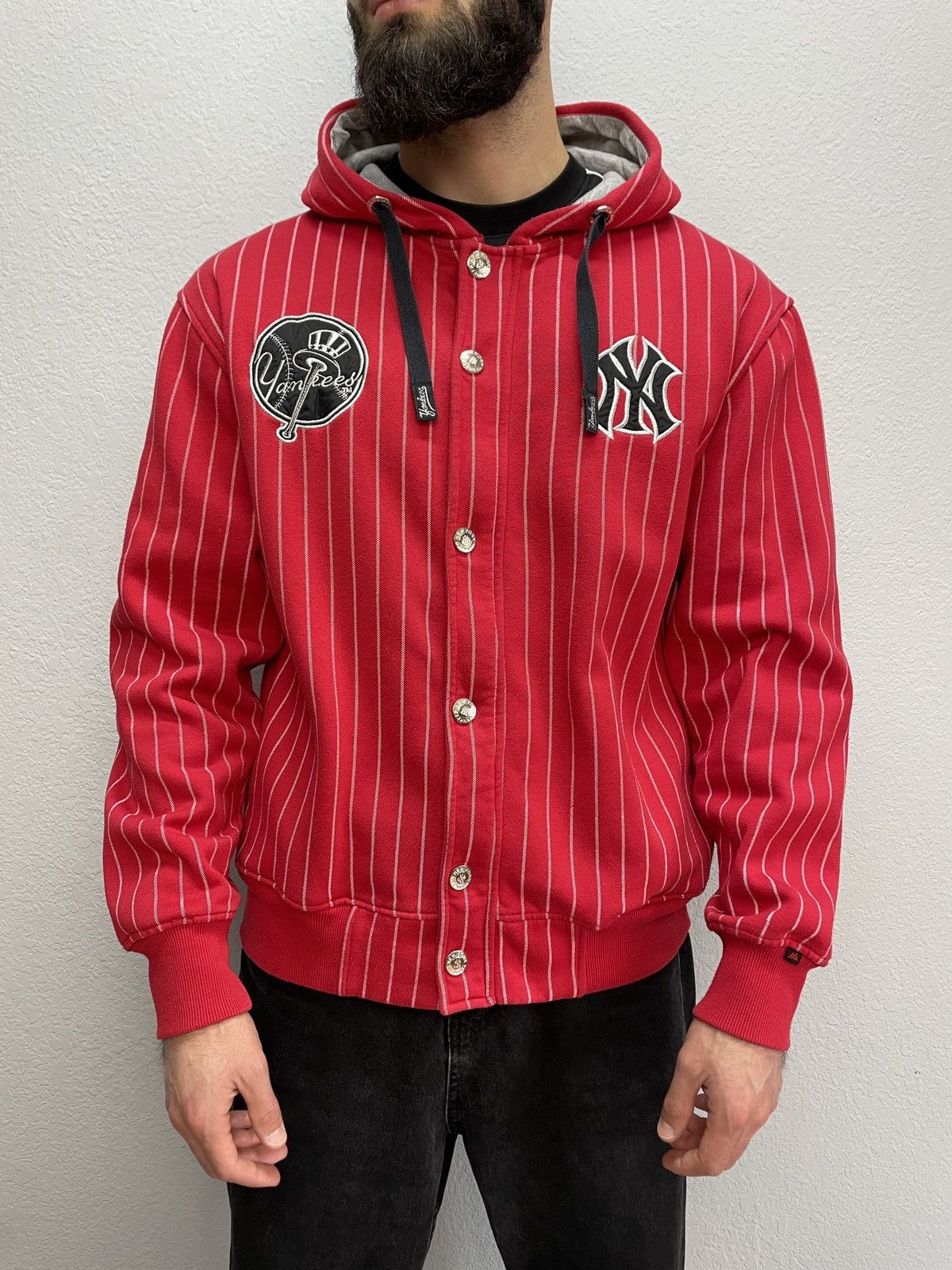 New York Yankees Red Y2K Yankees Zip Hoodie w/ Rhinestone Buttons New York Size US XL / EU 56 / 4 - 1 Thumbnail