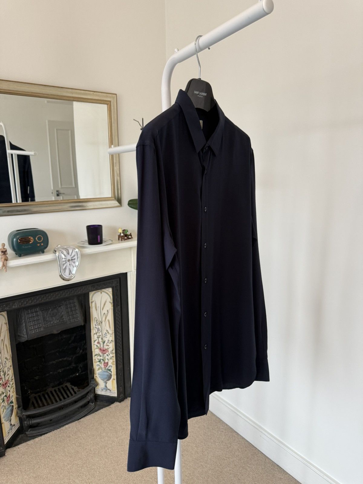 Hedi Slimane × Saint Laurent Paris FW14 Saint Laurent Silk Navy Plain Shirt Size US XL / EU 56 / 4 - 2 Thumbnail