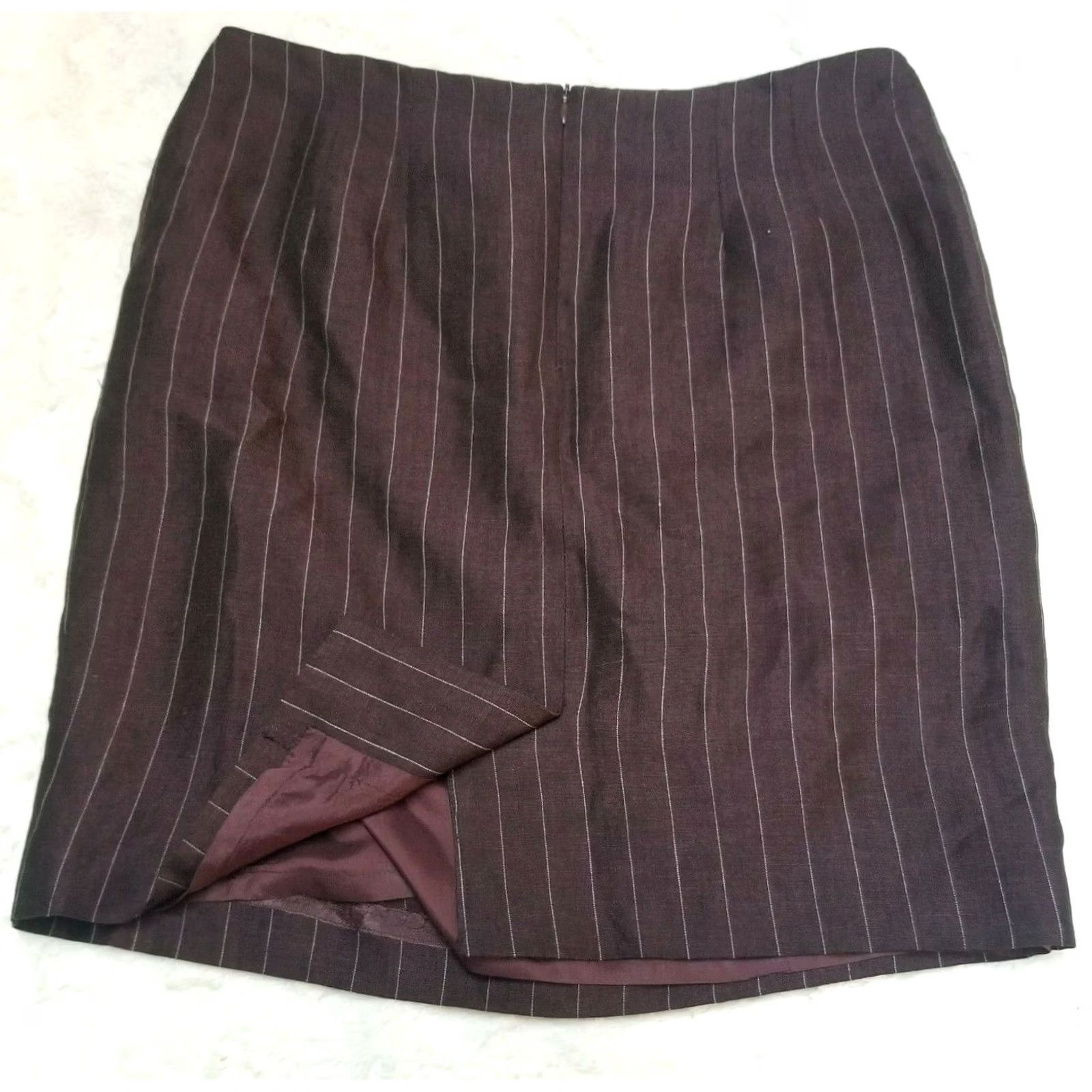 Vintage Dana Buchman Womens Brown Striped Linen Blend Career Pencil Skirt Size 10 Zip Size 32" / US 10 / IT 46 - 3 Thumbnail