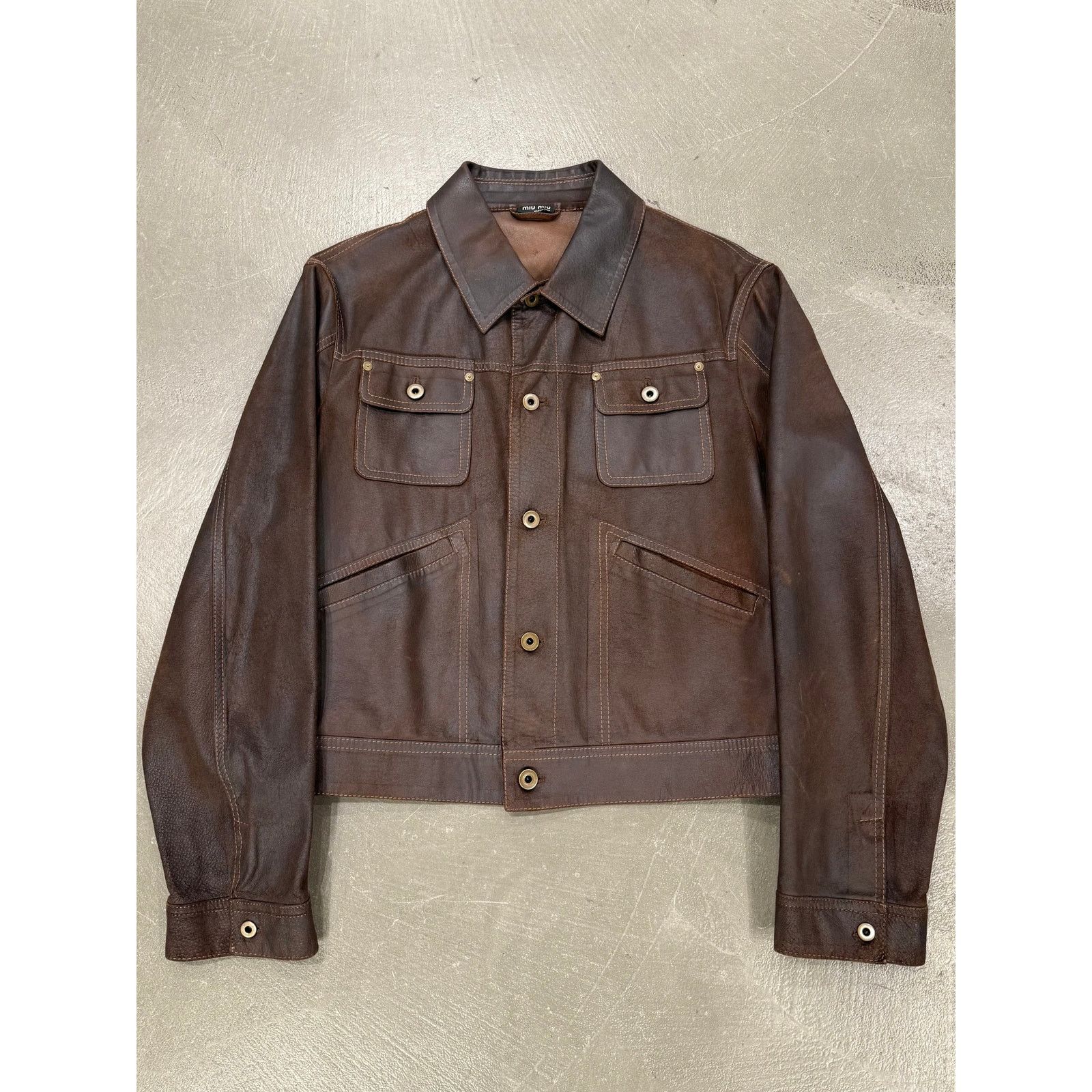 Miu Miu 2000s Miu Miu distressed leather trucker jacket Size US M / EU 48-50 / 2 - 1 Thumbnail