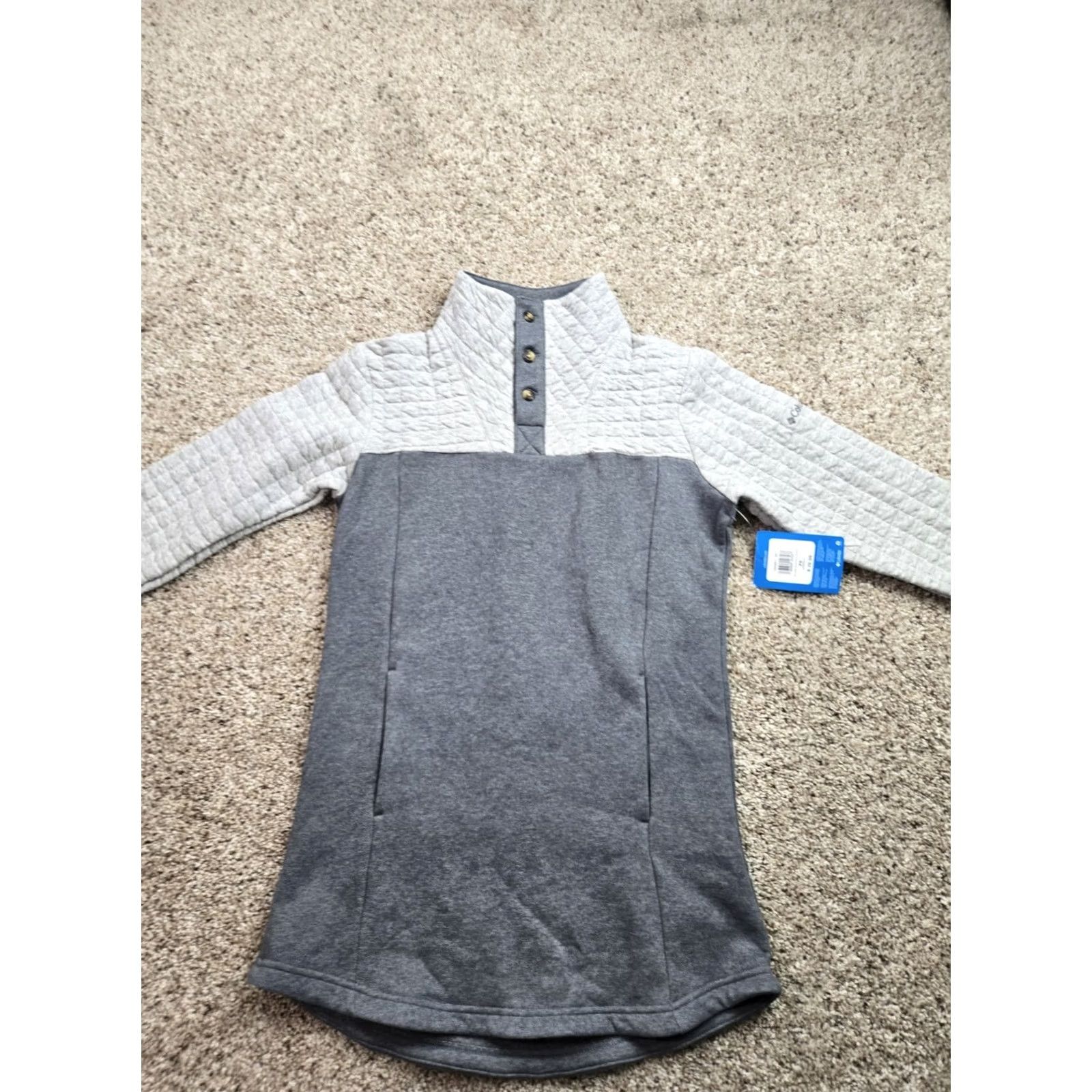 Vintage Columbia Sweatshirt Tunic XS Womens Gray Mock Neck Pockets NWT Size XS / US 0-2 / IT 36-38 - 3 Thumbnail