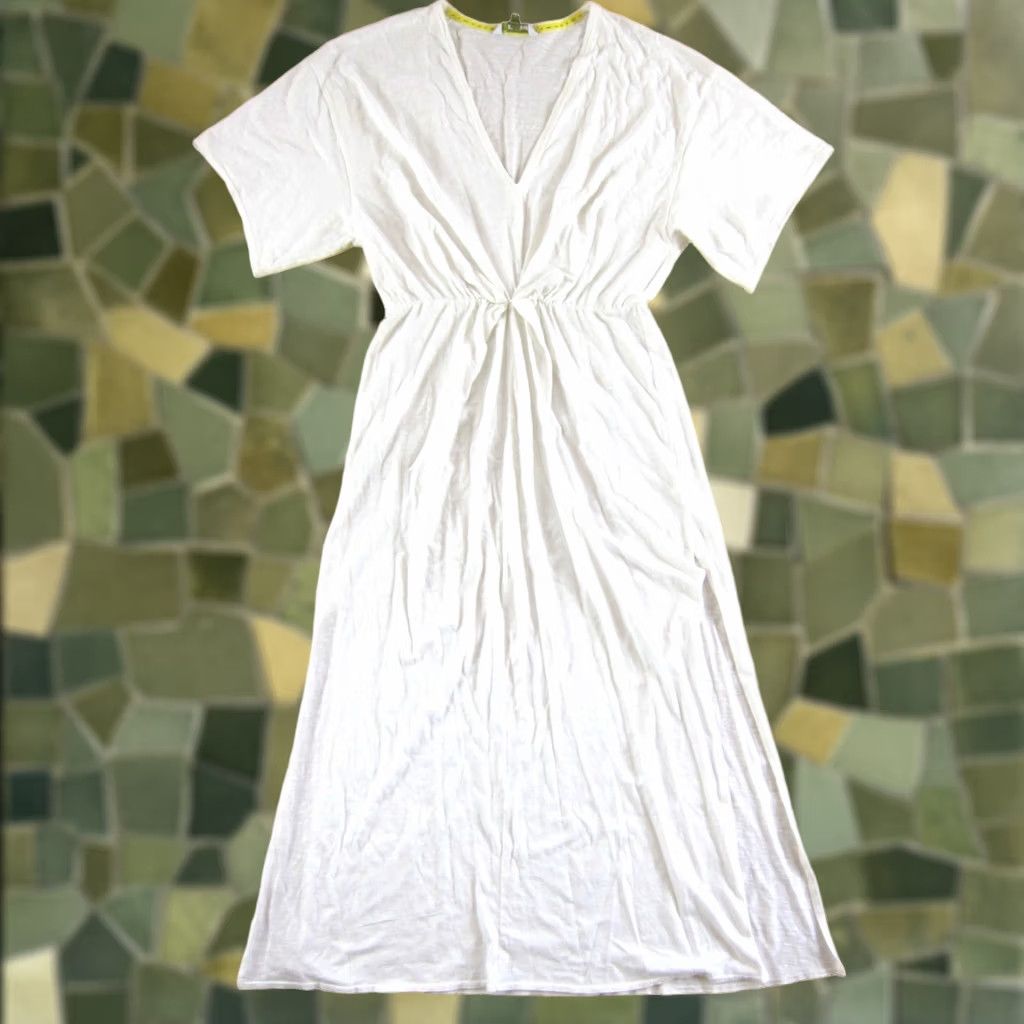 Anthropologie Anthropologie Celandine Maxi Dress M White 100% Cotton V-Neck Short Sleeve Long Size 32" / US 10 / IT 46 - 1 Thumbnail