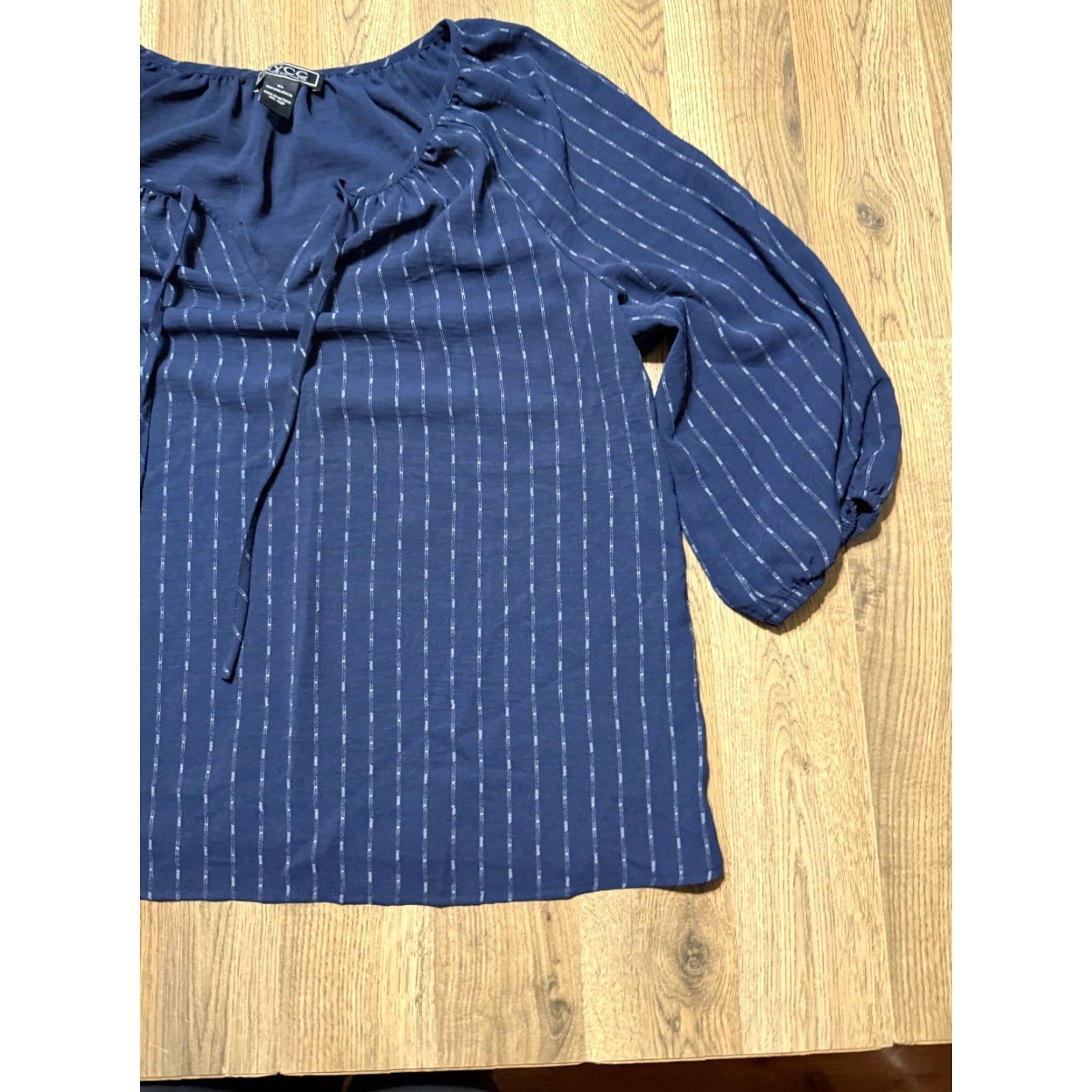 Vintage New York & Company Blouse Womens XL Blue White Striped V-Neck 3/4 Sleeve Casual Shirt Size XL / US 12-14 / IT 48-50 - 4 Thumbnail