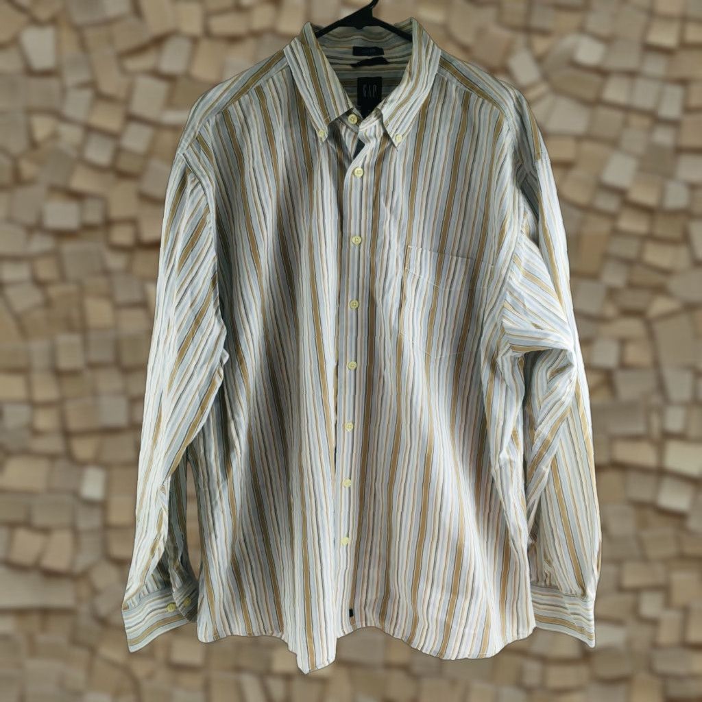Gap Gap Shirt Button-Down XL Men Brown Black Striped Long Sleeve Casual Formal Regular Collar-Down Mens Size US XL / EU 56 / 4 - 1 Thumbnail