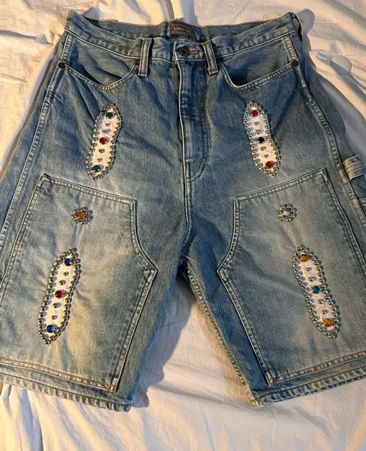 Kapital Kapital Carpenter Gemstone Studded Denim Shorts Size US 32 / EU 48 - 1 Thumbnail