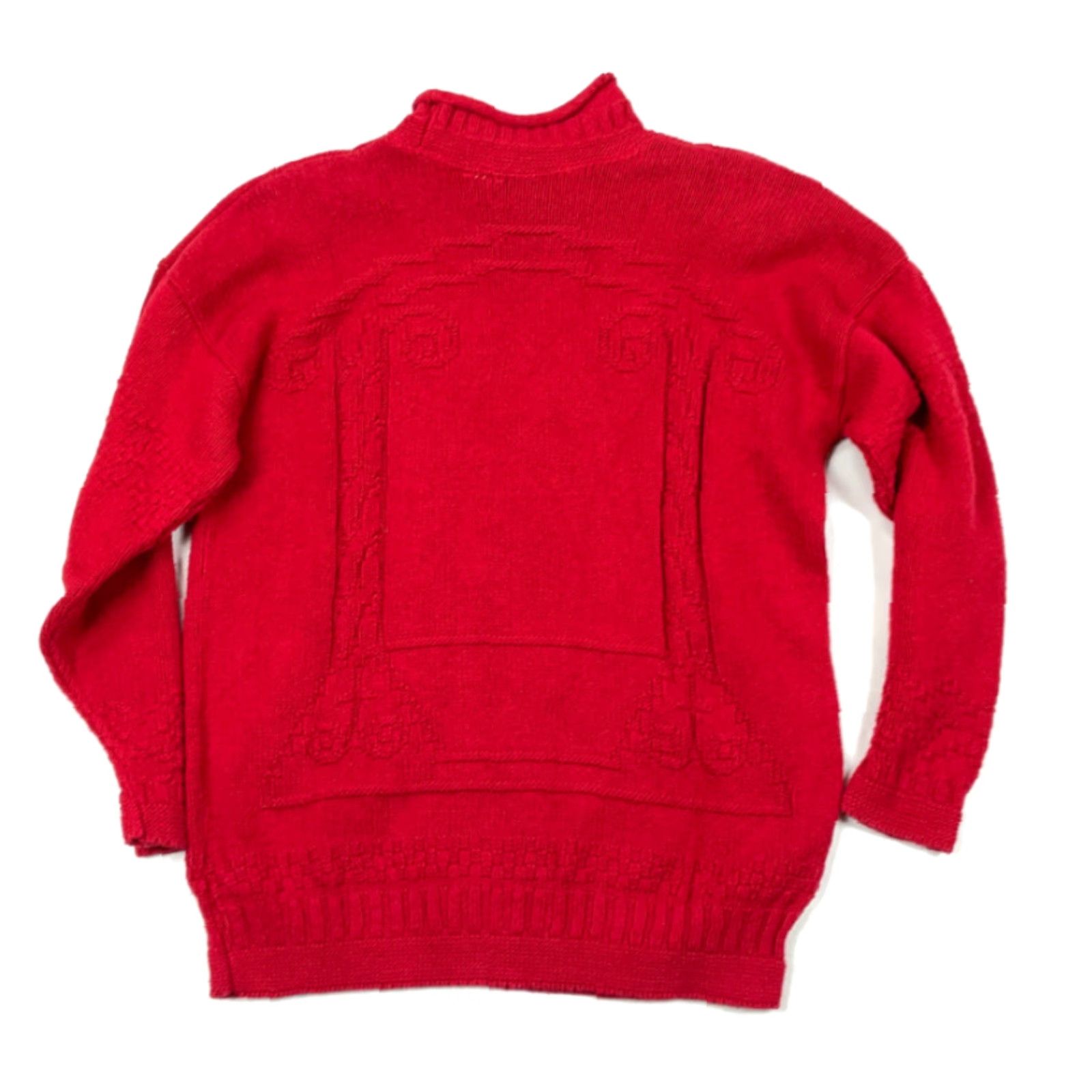 Vintage VTG 90s Red Hand Knit High Neck Sweater USA Made Heavyweight Oversized S Womens Pullover Knit Style Casual 100% Cotton Pattern Solid Knit Size S / US 4 / IT 40 - 2 Thumbnail