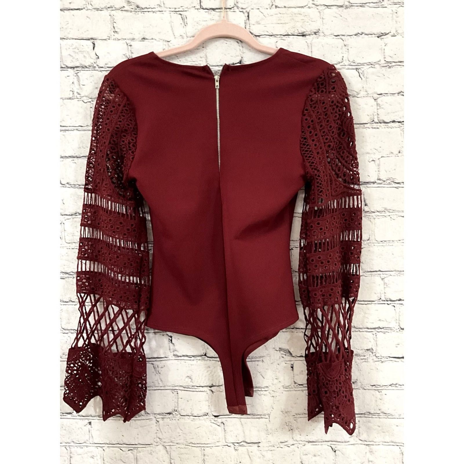 Vintage Windsor Bodysuit Shirt Women S Maroon V-Neck Long Sleeve Zip Slim Camisole 90s Style Size S / US 4 / IT 40 - 2 Thumbnail