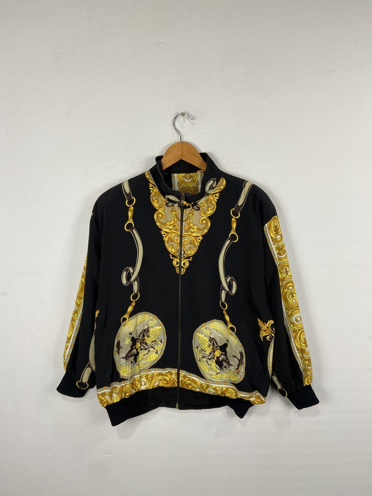 Vintage Vintage Baroque Chain Print Bomber Jacket – Black & Gold Size US L / EU 52-54 / 3 - 2 Thumbnail