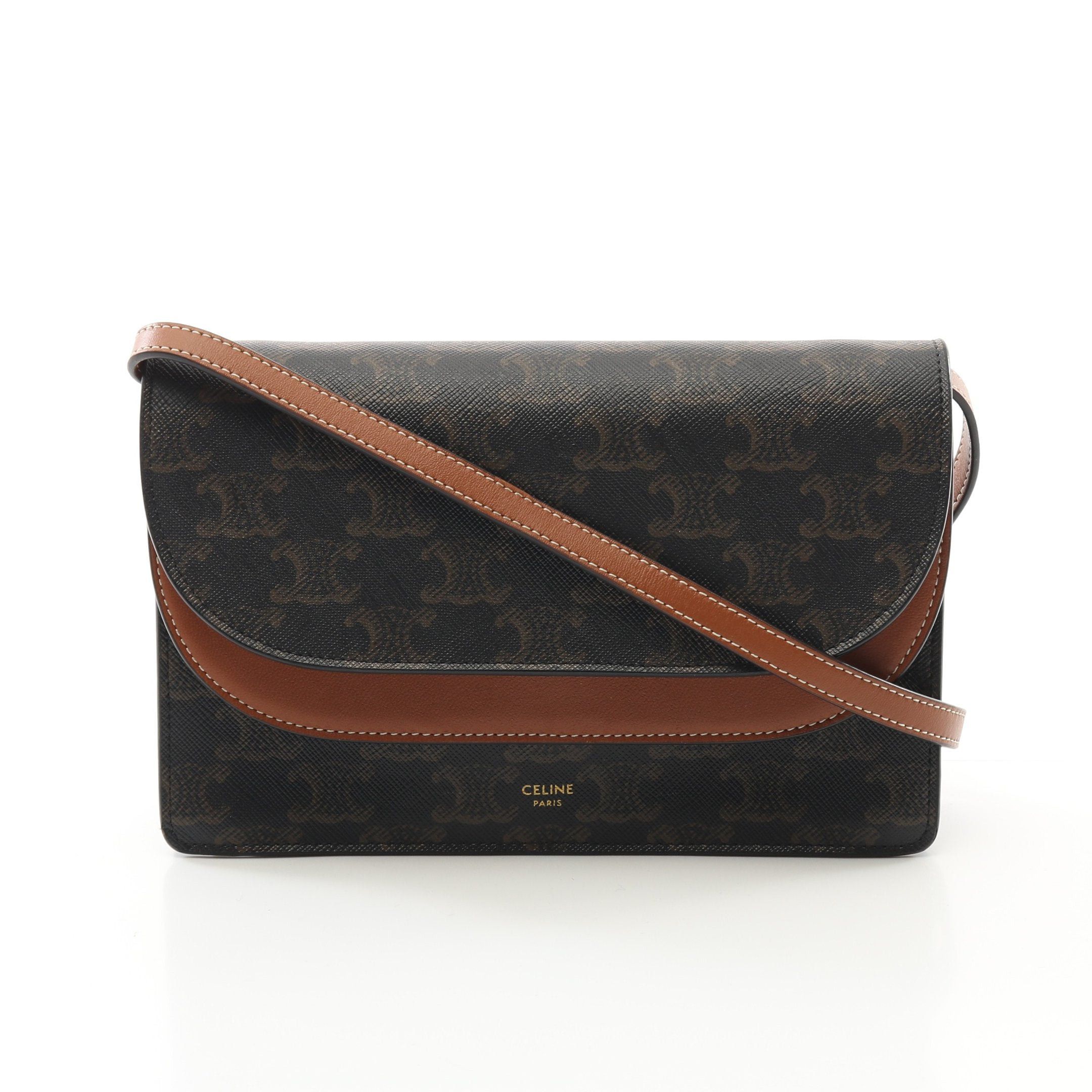 Celine Celine Shoulder Wallet Leather Black Brown Size ONE SIZE - 1 Thumbnail