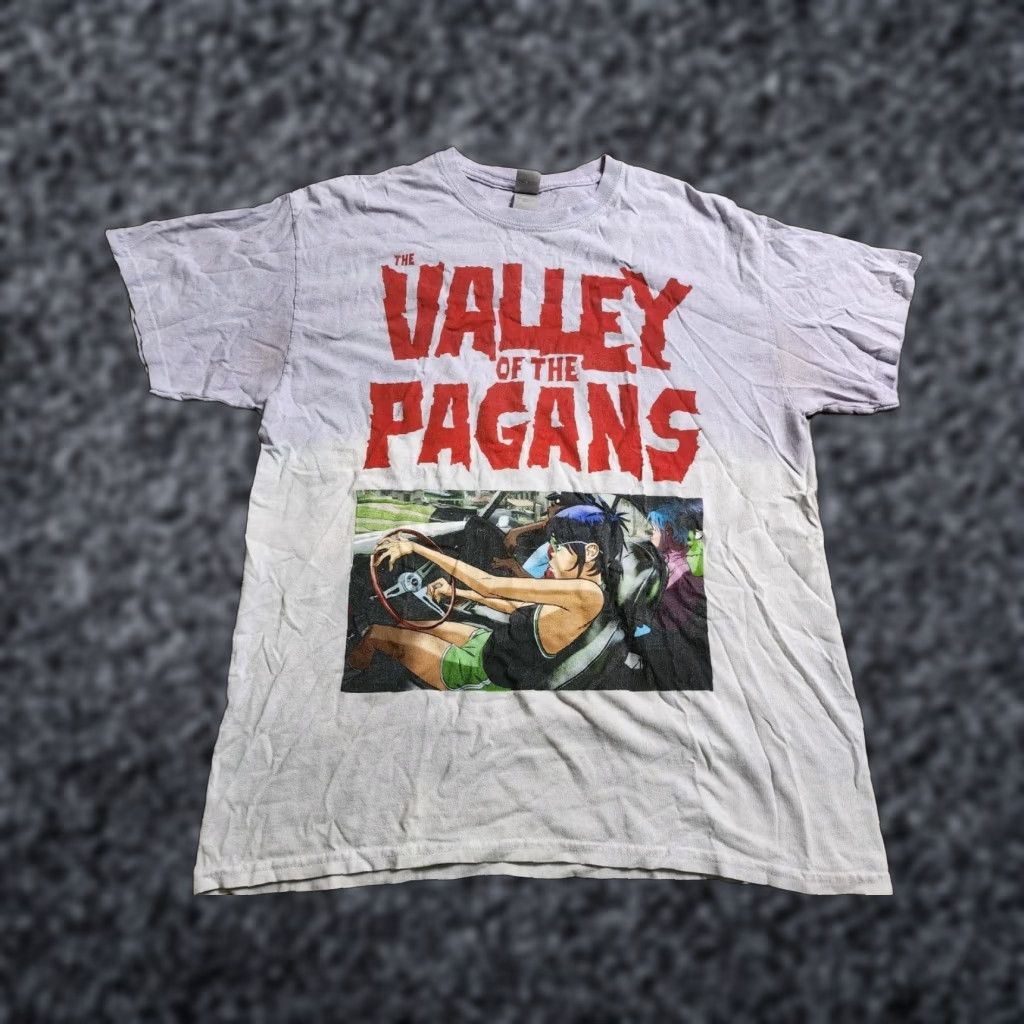 Gildan Womens T-Shirt Gorillaz The Valley Of The Pagans Split Dye Rock Distressed Crew Neck Purple L Adult Women Shirt Usable Condition Size L / US 10 / IT 46 - 1 Thumbnail