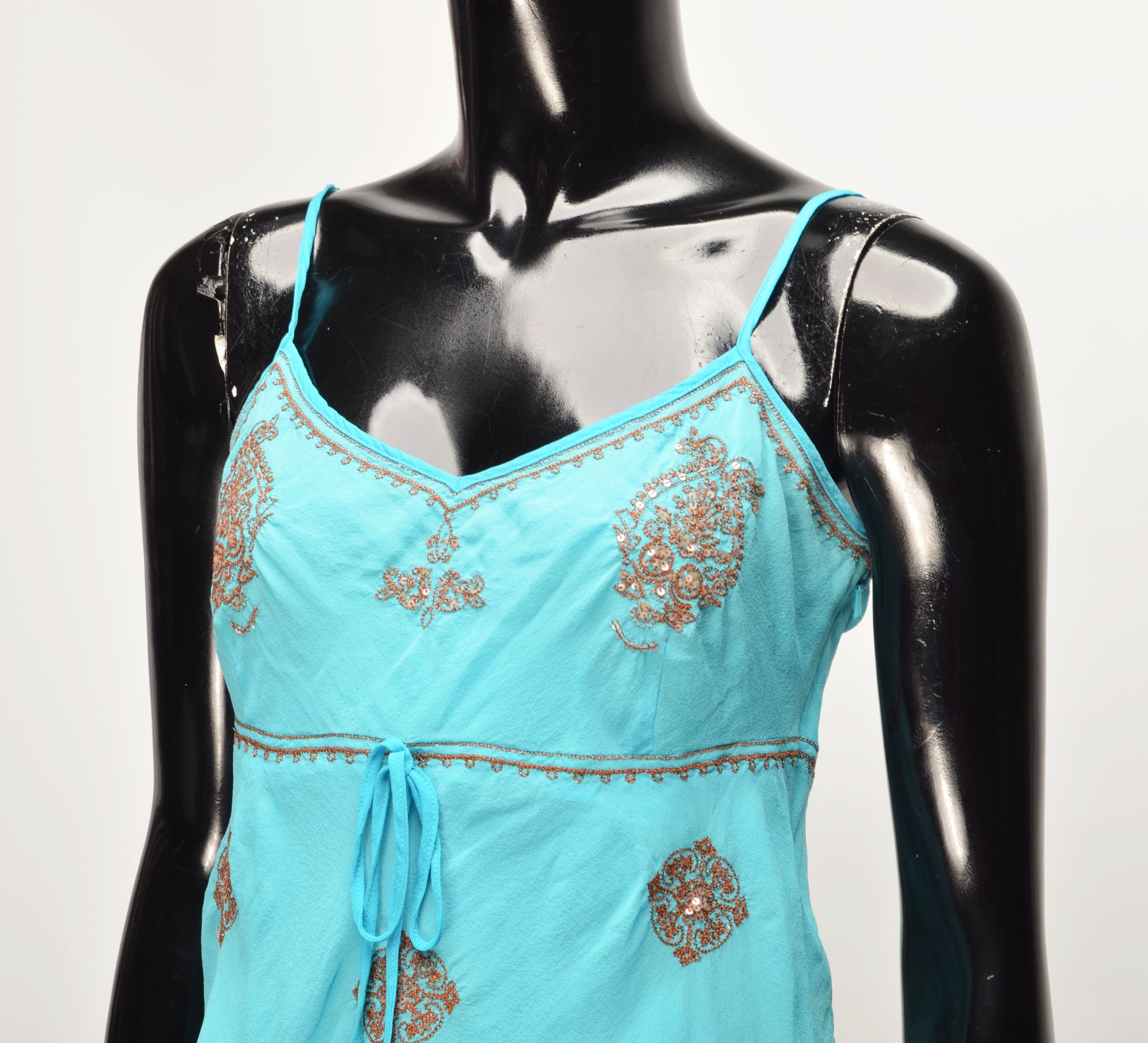 Vintage Vintage Yes or No Y2K Silk Beaded Fairy Mesh Top Size L / US 10 / IT 46 - 2 Thumbnail