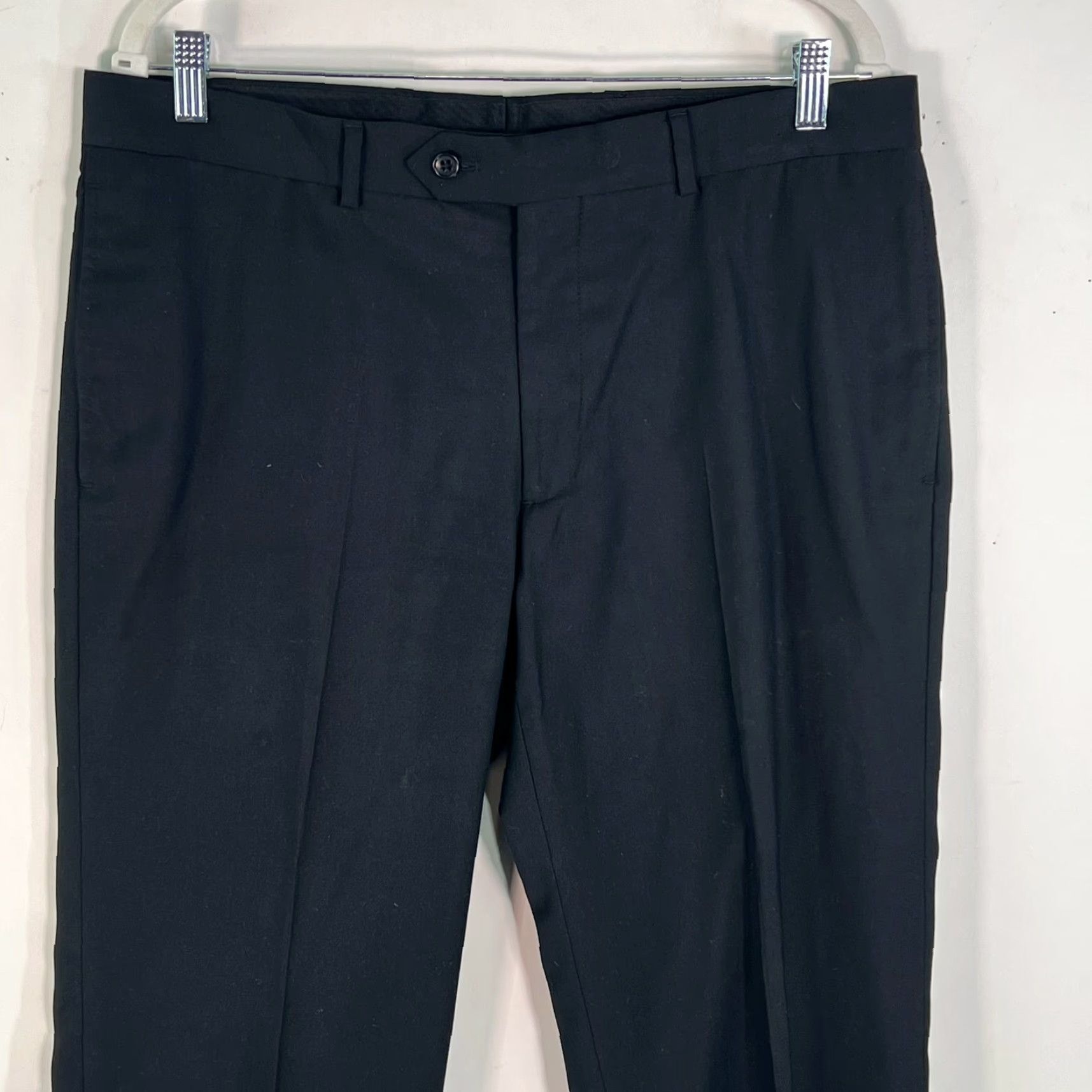 Pronto Uomo Pronto Uomo Dress Pants Mens Black Flat Front Slim Leg 35X34 Straight 30 Inseam Formal Business Size US 35 - 3 Thumbnail