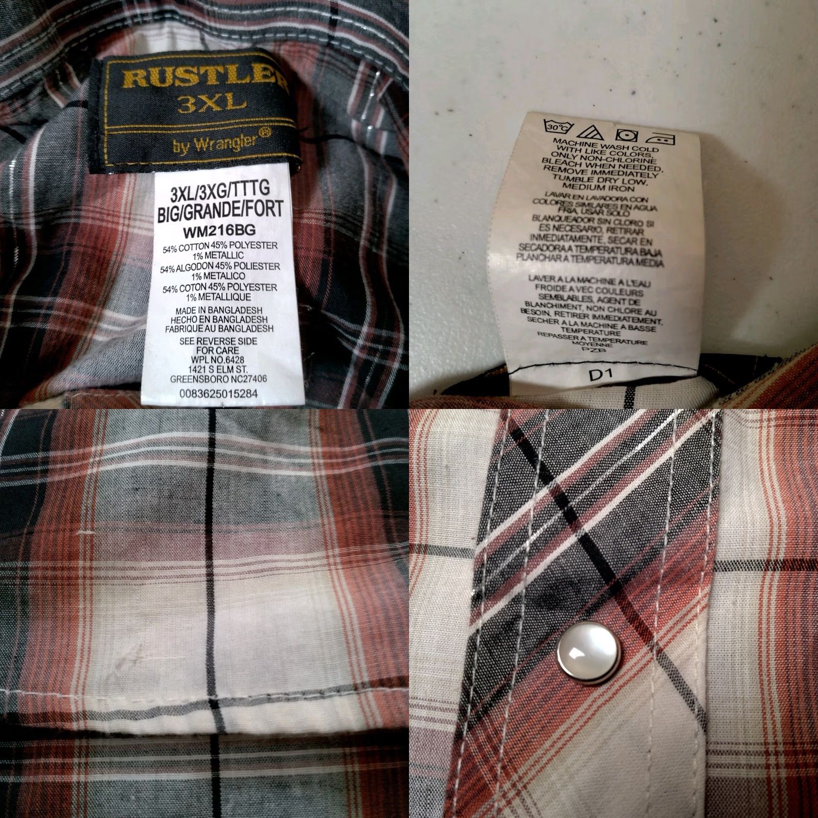 Vintage Rustler Shirt Men 3XL Brown Plaid Pearl Snap Western Sawtooth Cowboy Button-Up Short Sleeve Size US XXL / EU 58 / 5 - 8 Thumbnail